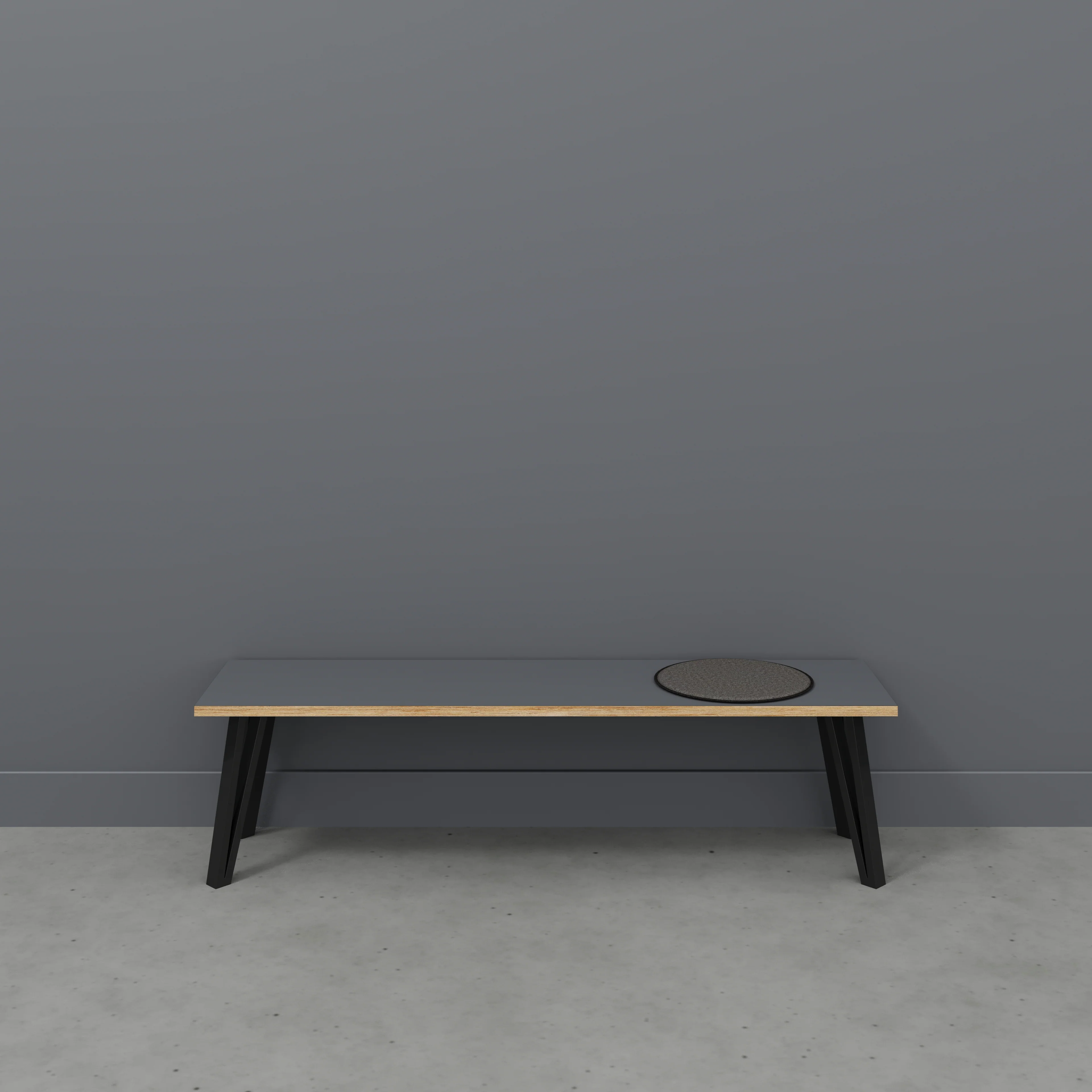 Plywood Bench Seat with Black Box Hairpin Legs - Formica Tornado Grey - 1600(w) x 400(d) x 450(h) - Image 2