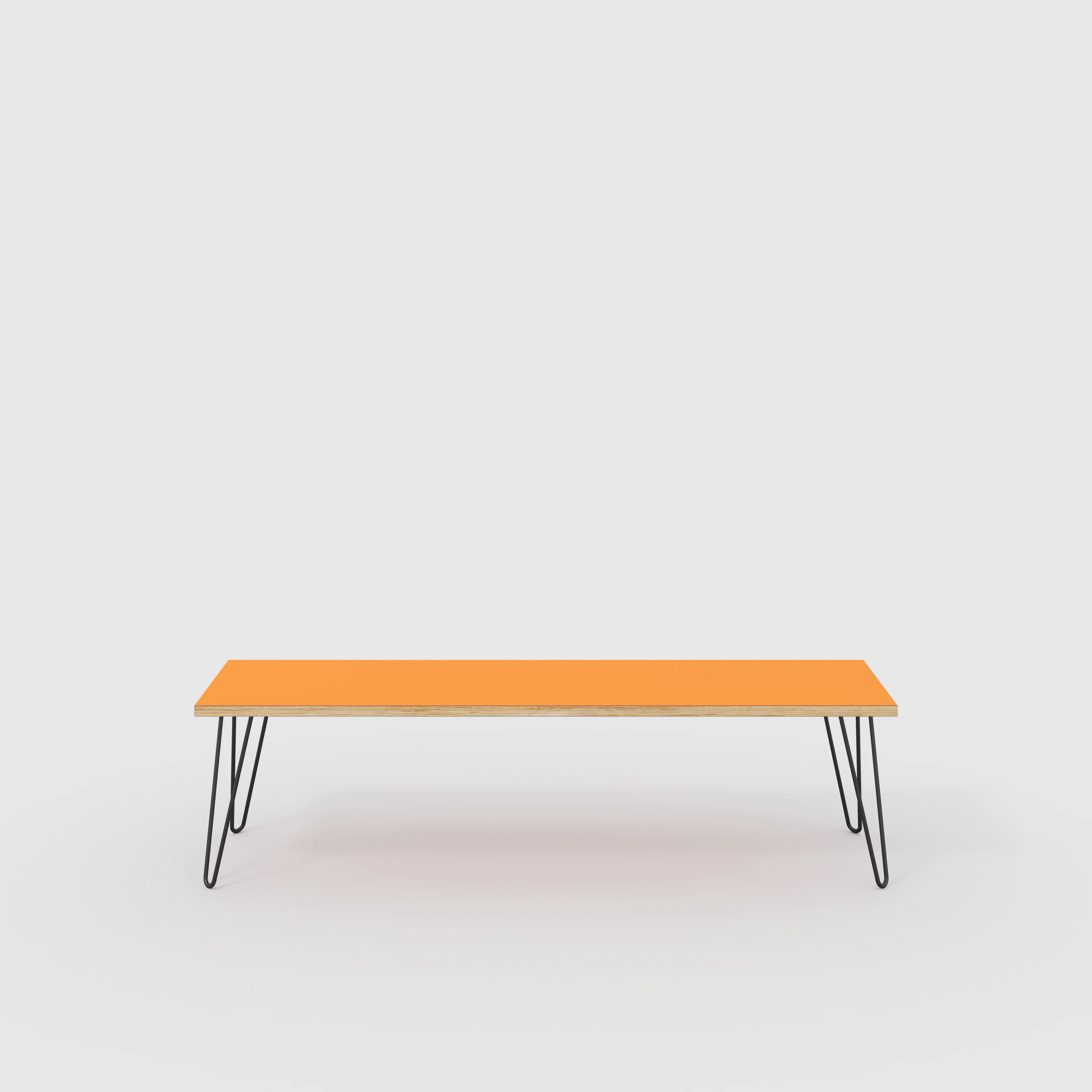 Plywood Bench Seat with Black Hairpin Legs - Formica Levante Orange - 1600(w) x 400(d)