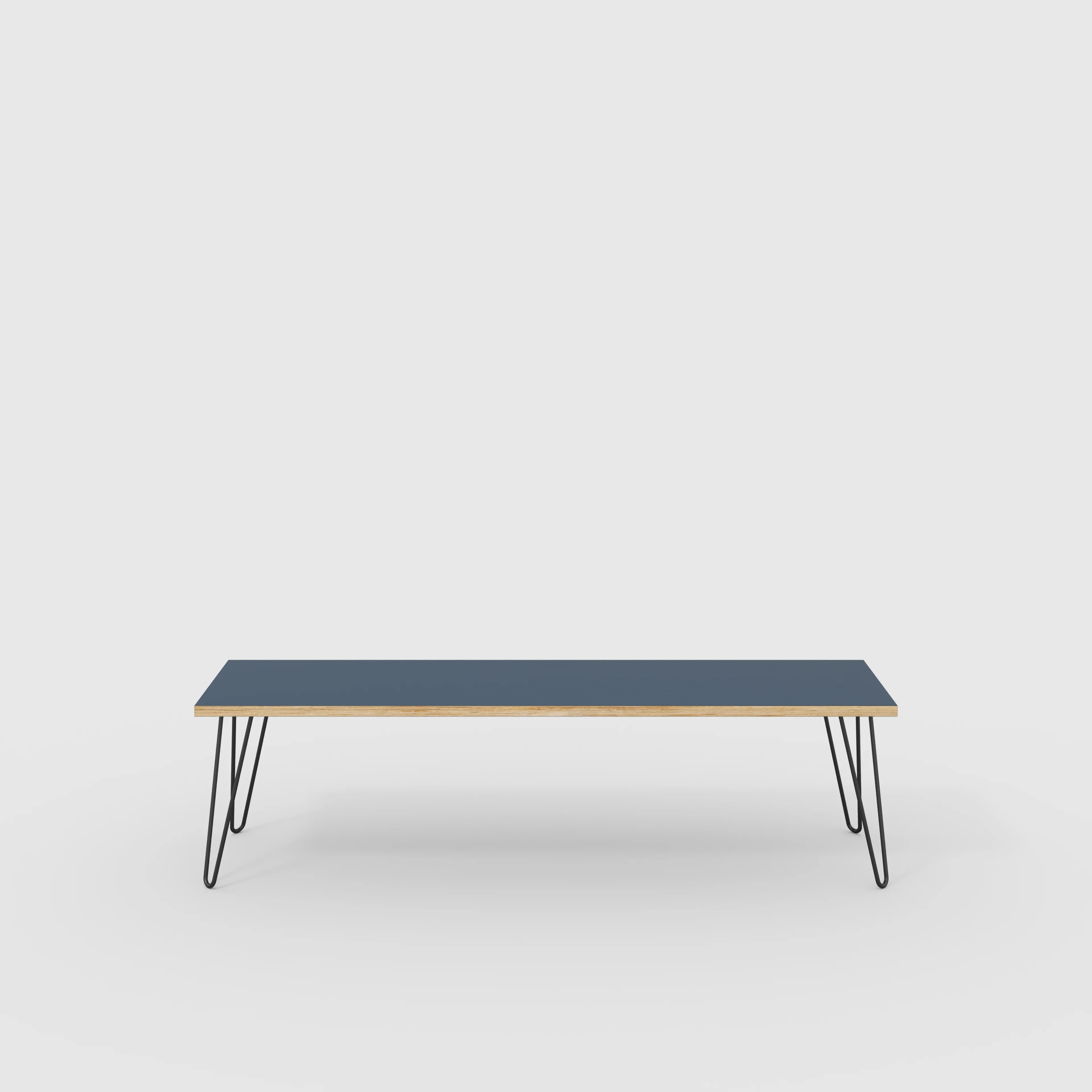 Plywood Bench Seat with Black Hairpin Legs - Formica Night Sea Blue - 1600(w) x 400(d)