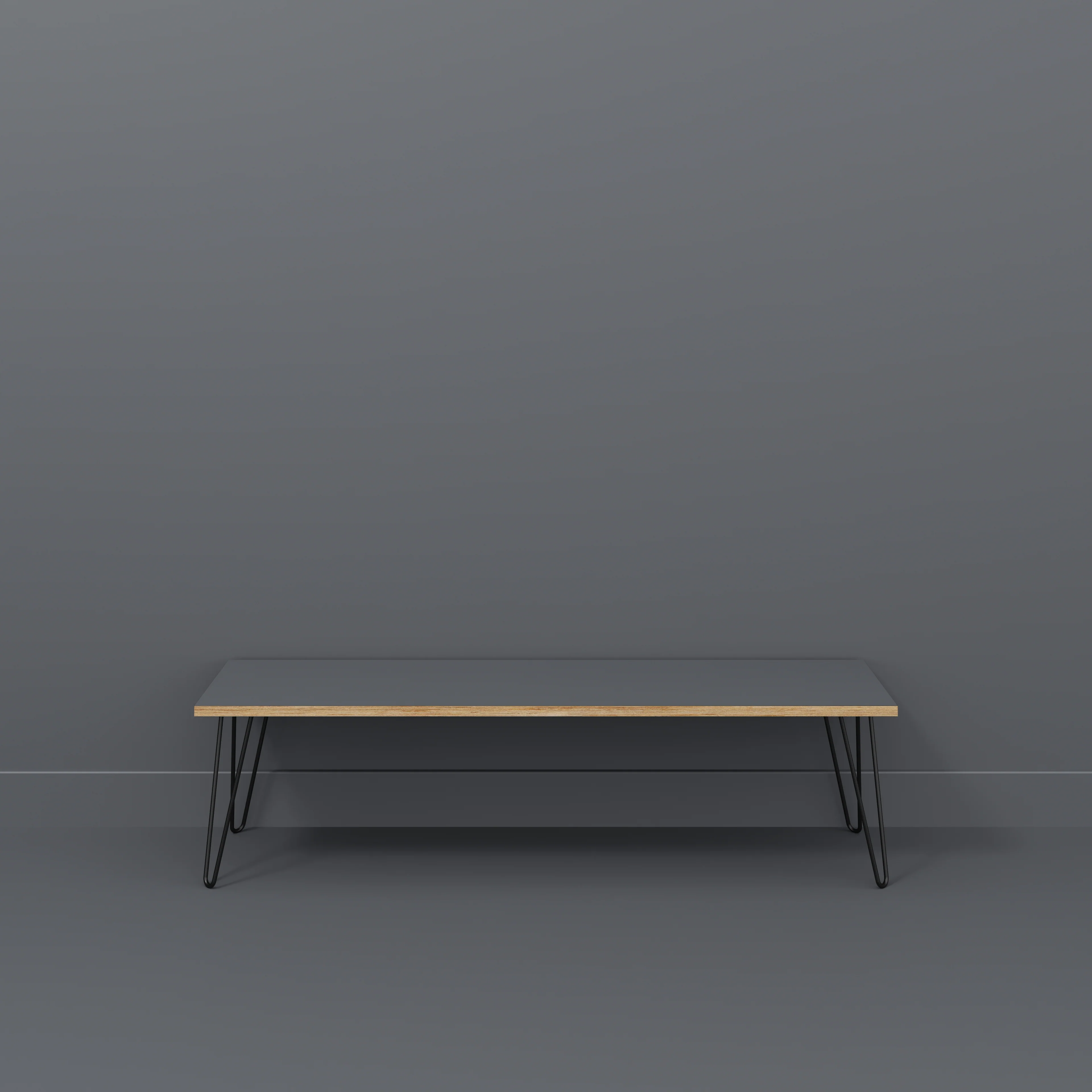 Plywood Bench Seat with Black Hairpin Legs - Formica Tornado Grey - 1600(w) x 400(d) - Image 2