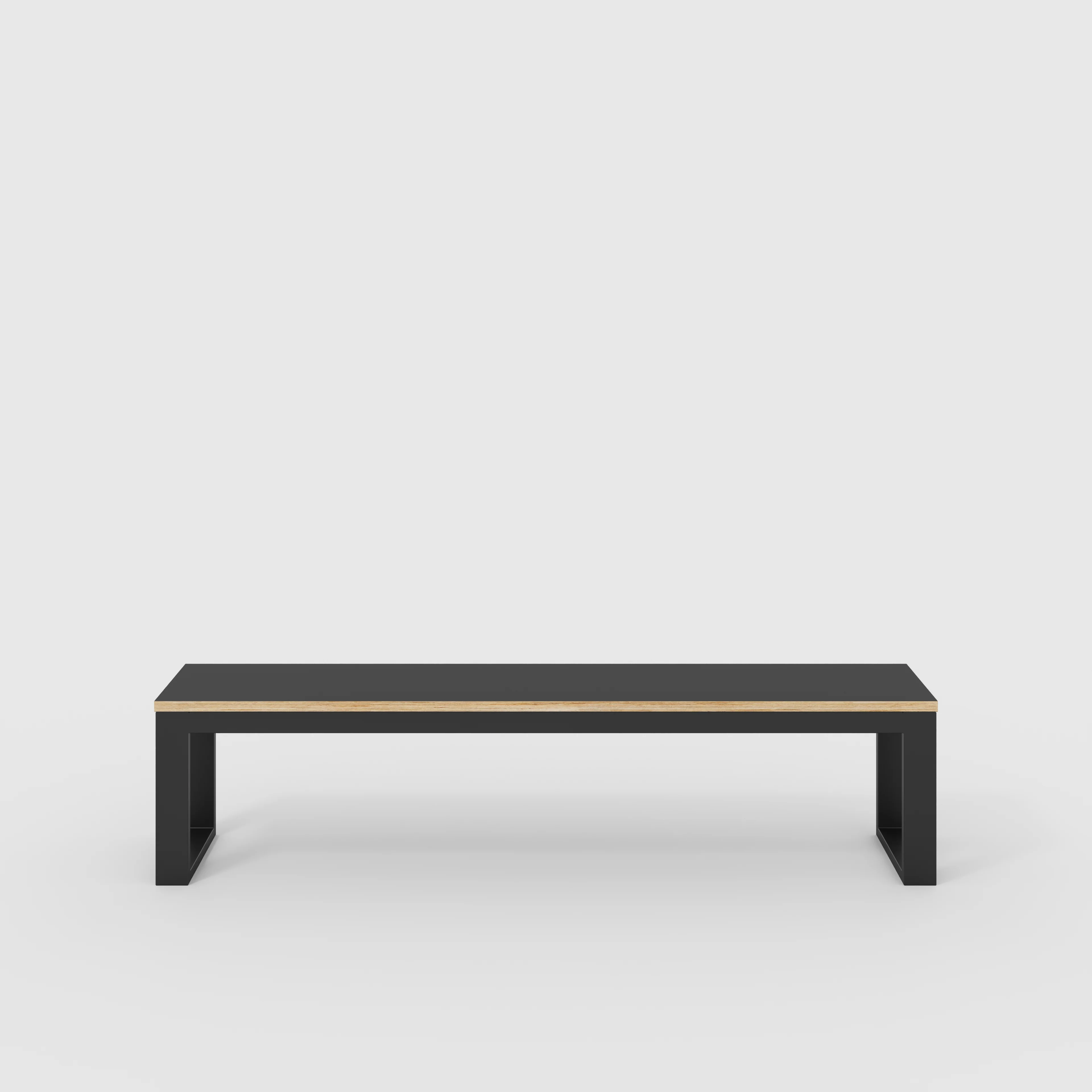 Plywood Bench Seat with Black Industrial Frame - Formica Diamond Black - 1800(w) x 325(d)