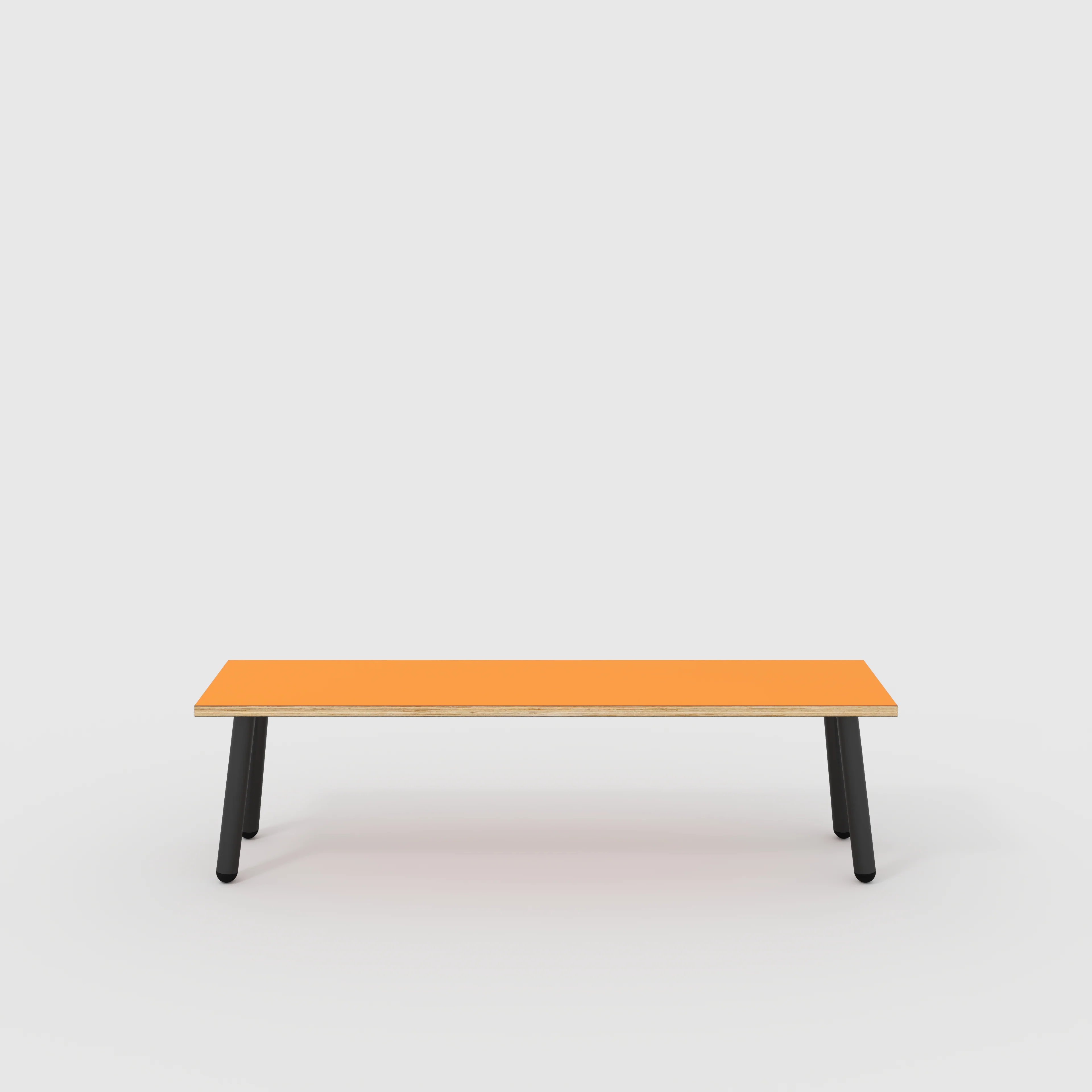 Plywood Bench Seat with Black Round Single Pin Legs - Formica Levante Orange - 1600(w) x 400(d)