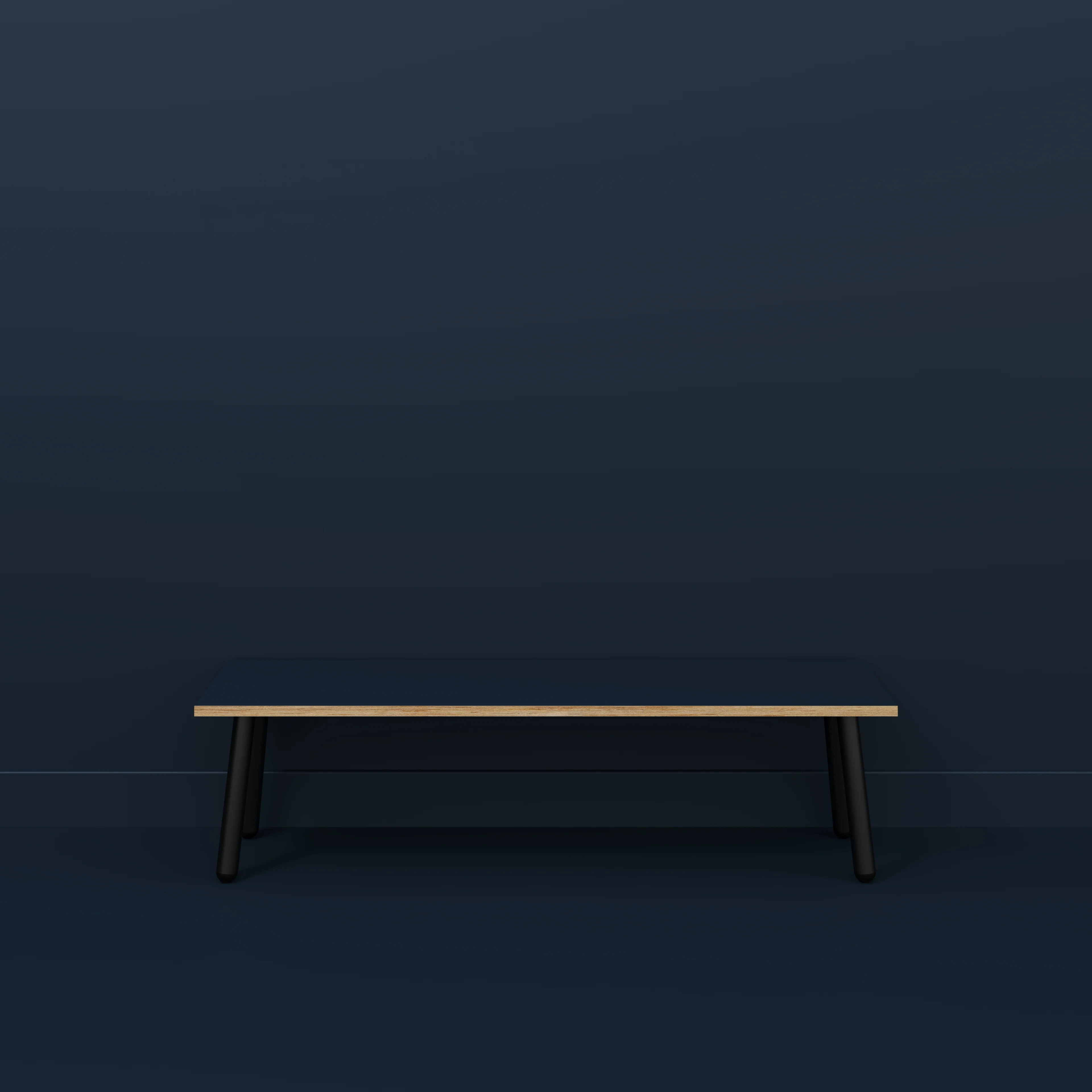 Plywood Bench Seat with Black Round Single Pin Legs - Formica Night Sea Blue - 1600(w) x 400(d) - Image 2