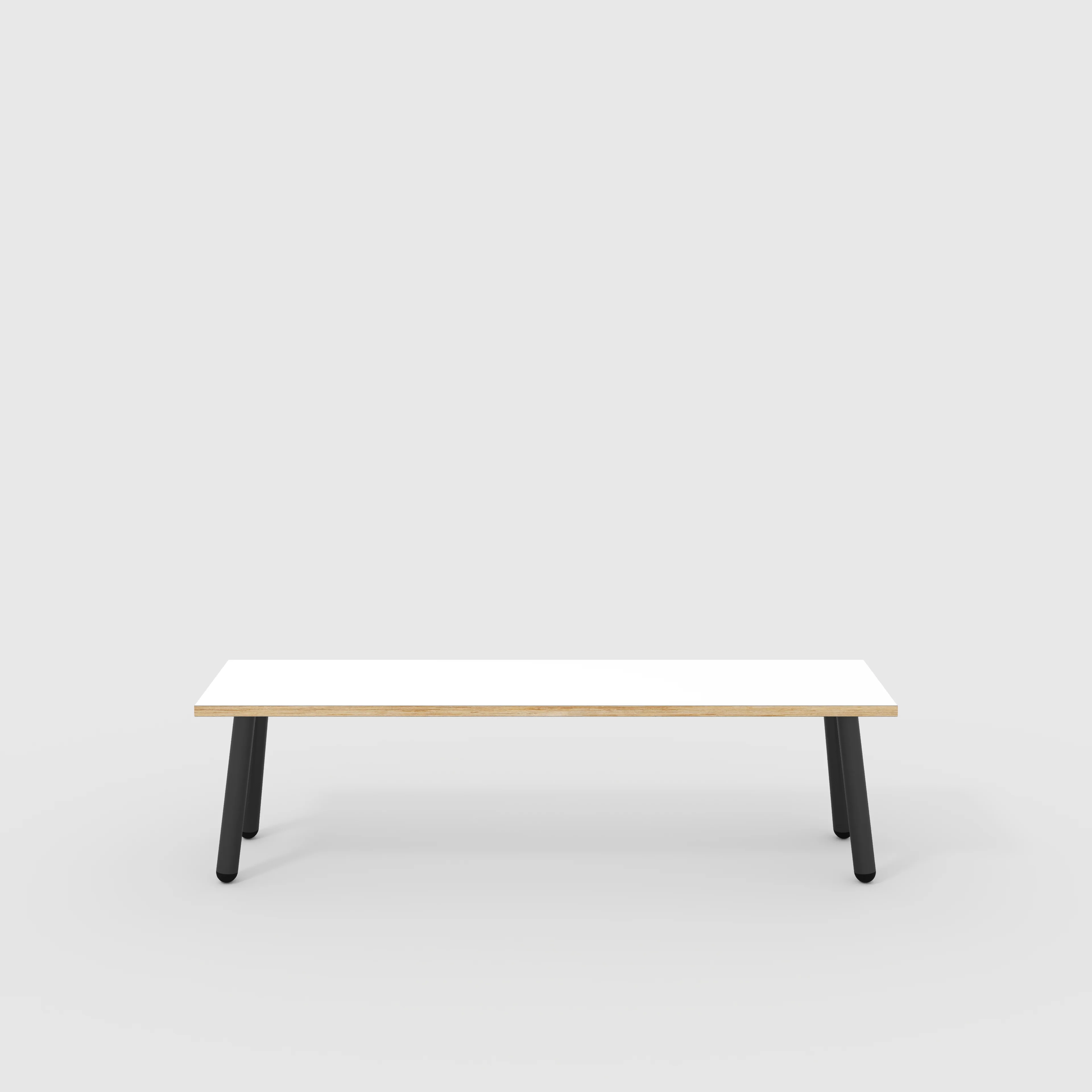 Plywood Bench Seat with Black Round Single Pin Legs - Formica White - 1600(w) x 400(d)