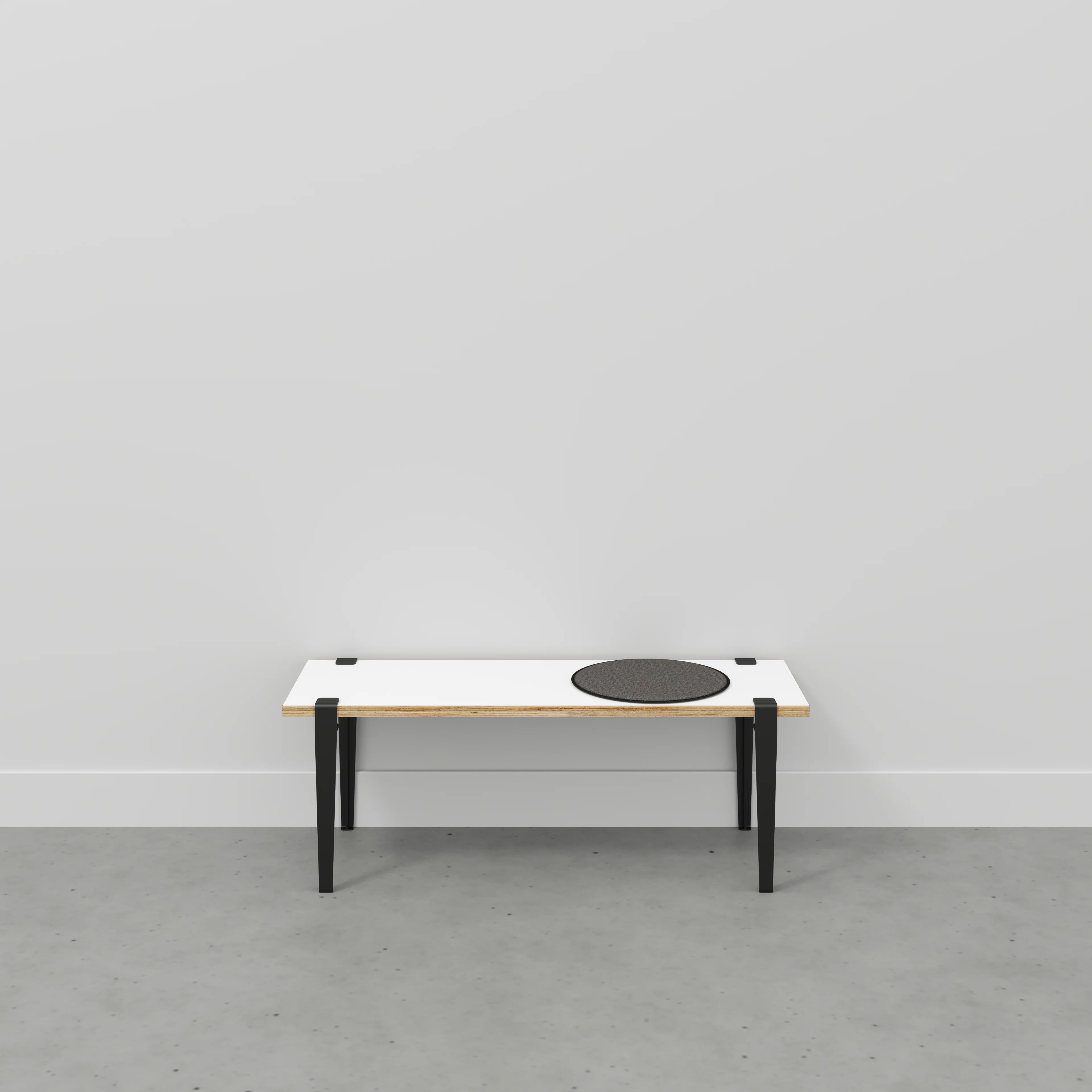 Plywood Bench Seat with Black Tiptoe Legs - Formica White - 1200(w) x 400(d) x 450(h) - Image 2