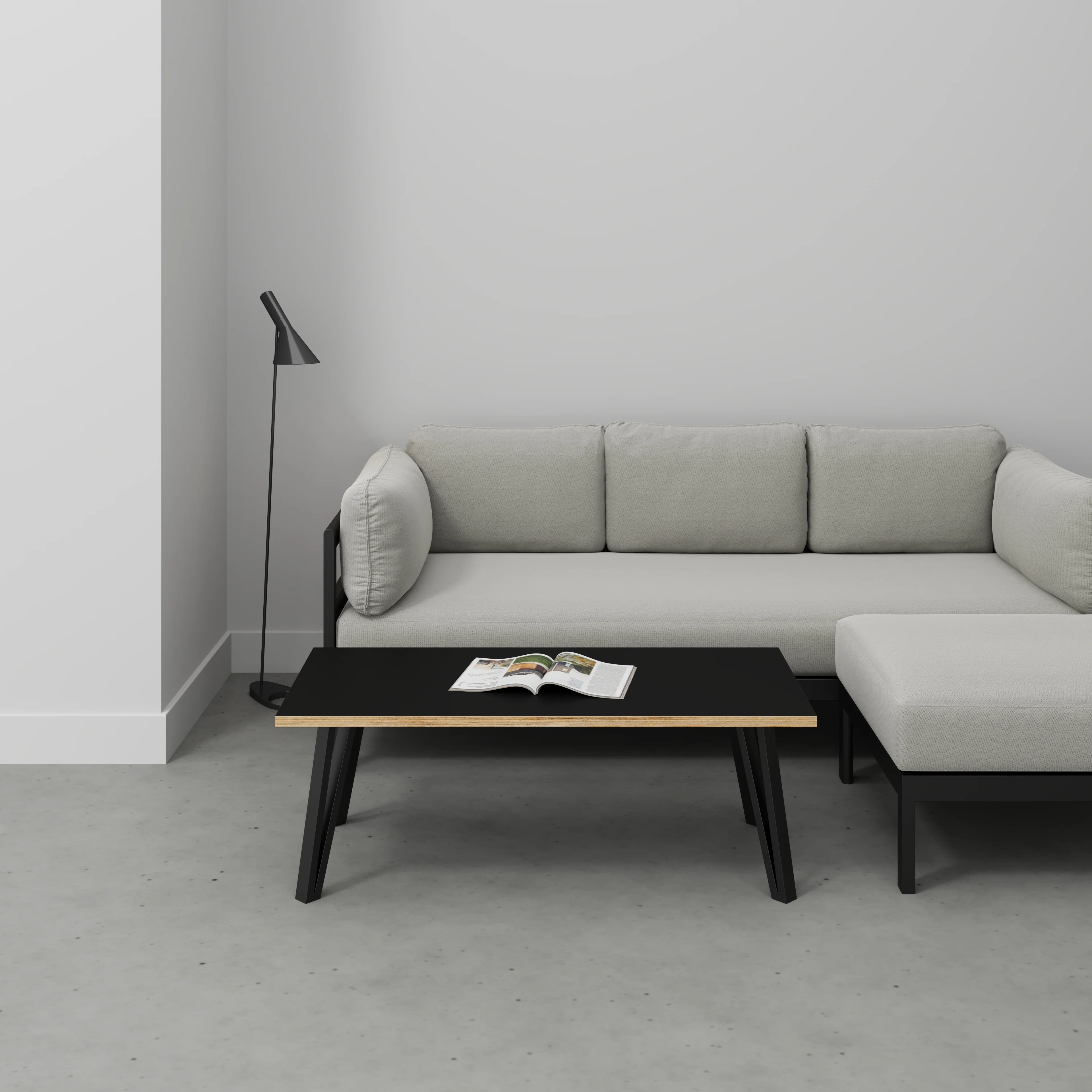 Plywood Coffee Table with Black Box Hairpin Legs - Formica Diamond Black - 1200(w) x 600(d) x 425(h) - Image 2