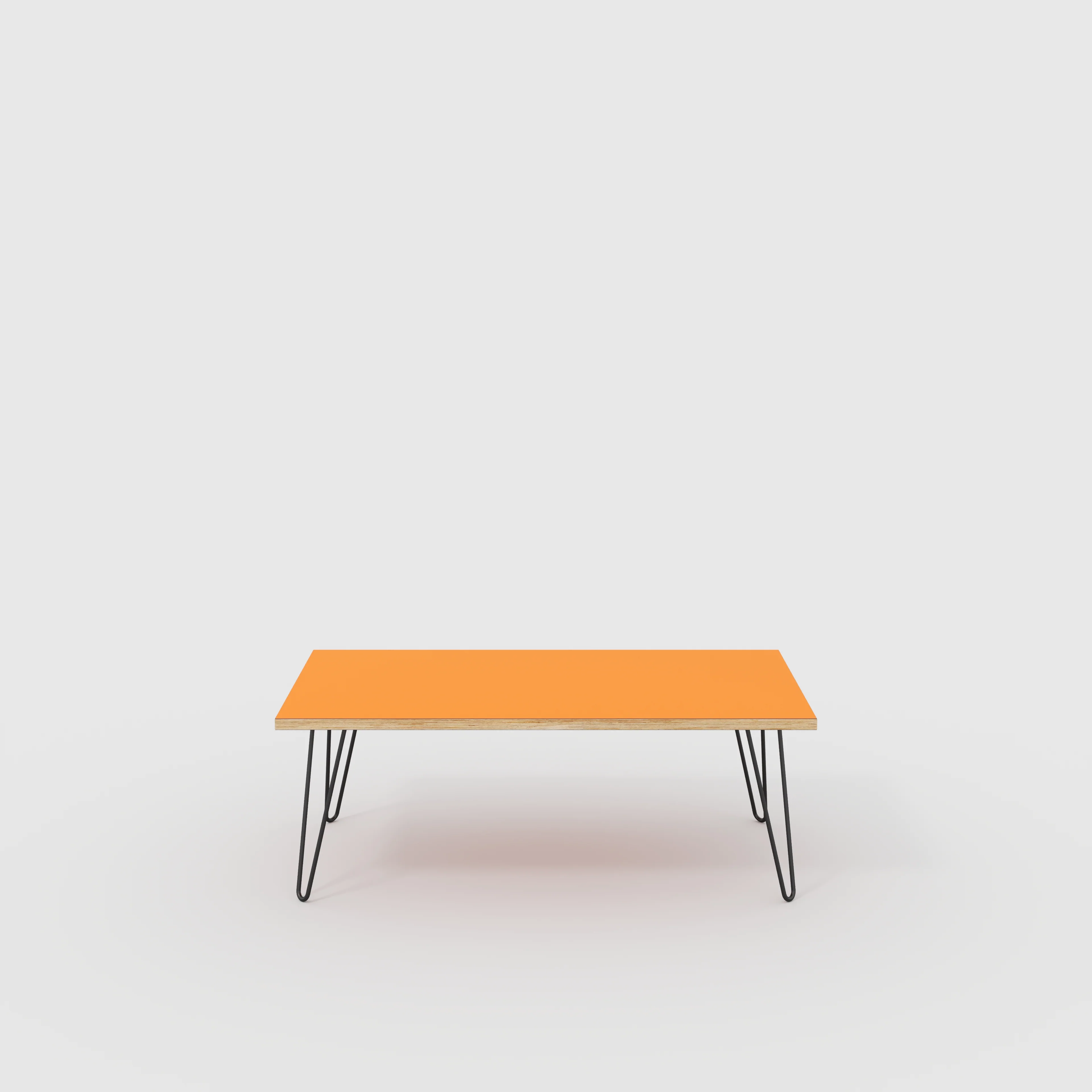 Plywood Coffee Table with Black Hairpin Legs - Formica Levante Orange - 1200(w) x 600(d) x 425(h)
