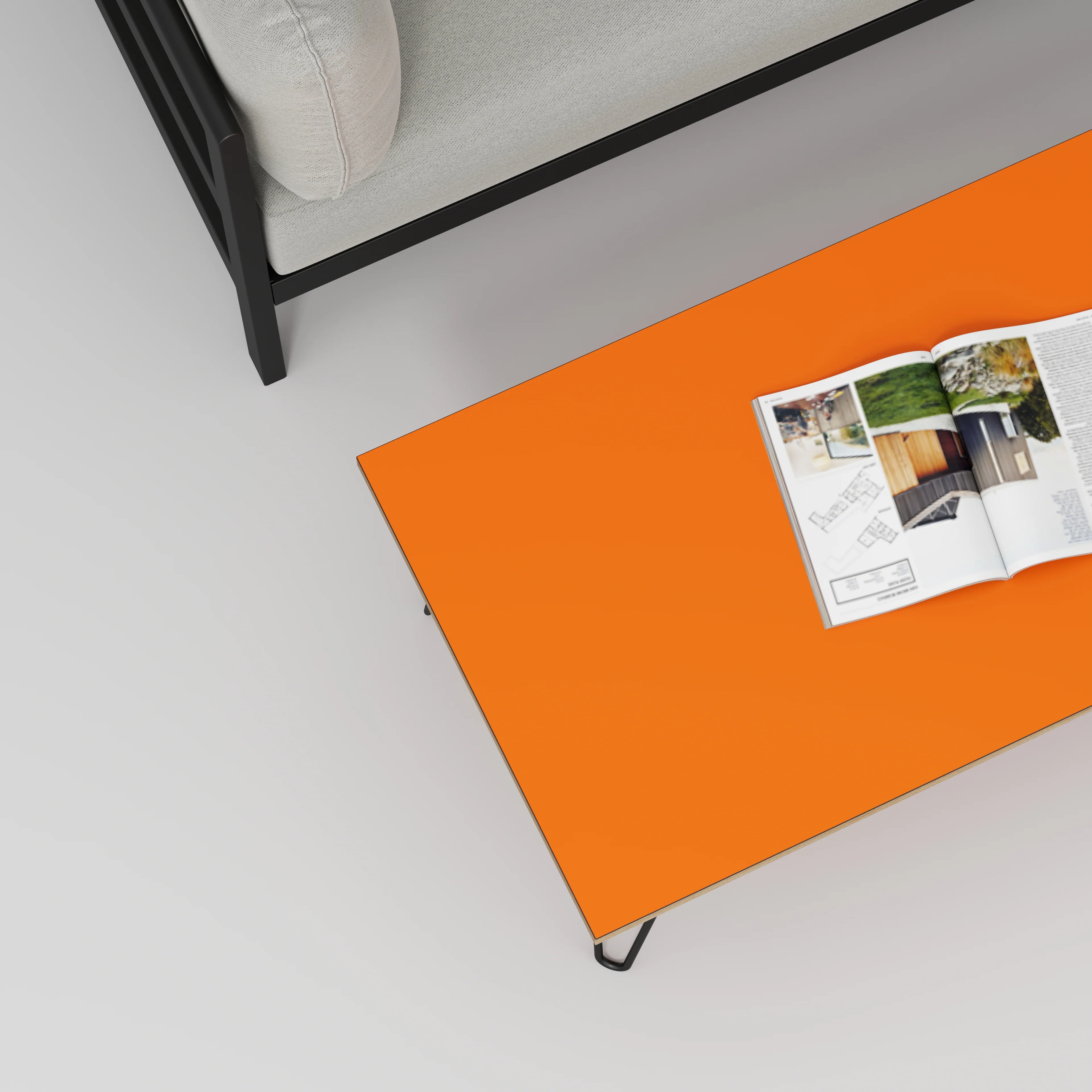 Plywood Coffee Table with Black Hairpin Legs - Formica Levante Orange - 1200(w) x 600(d) x 425(h) - Image 3