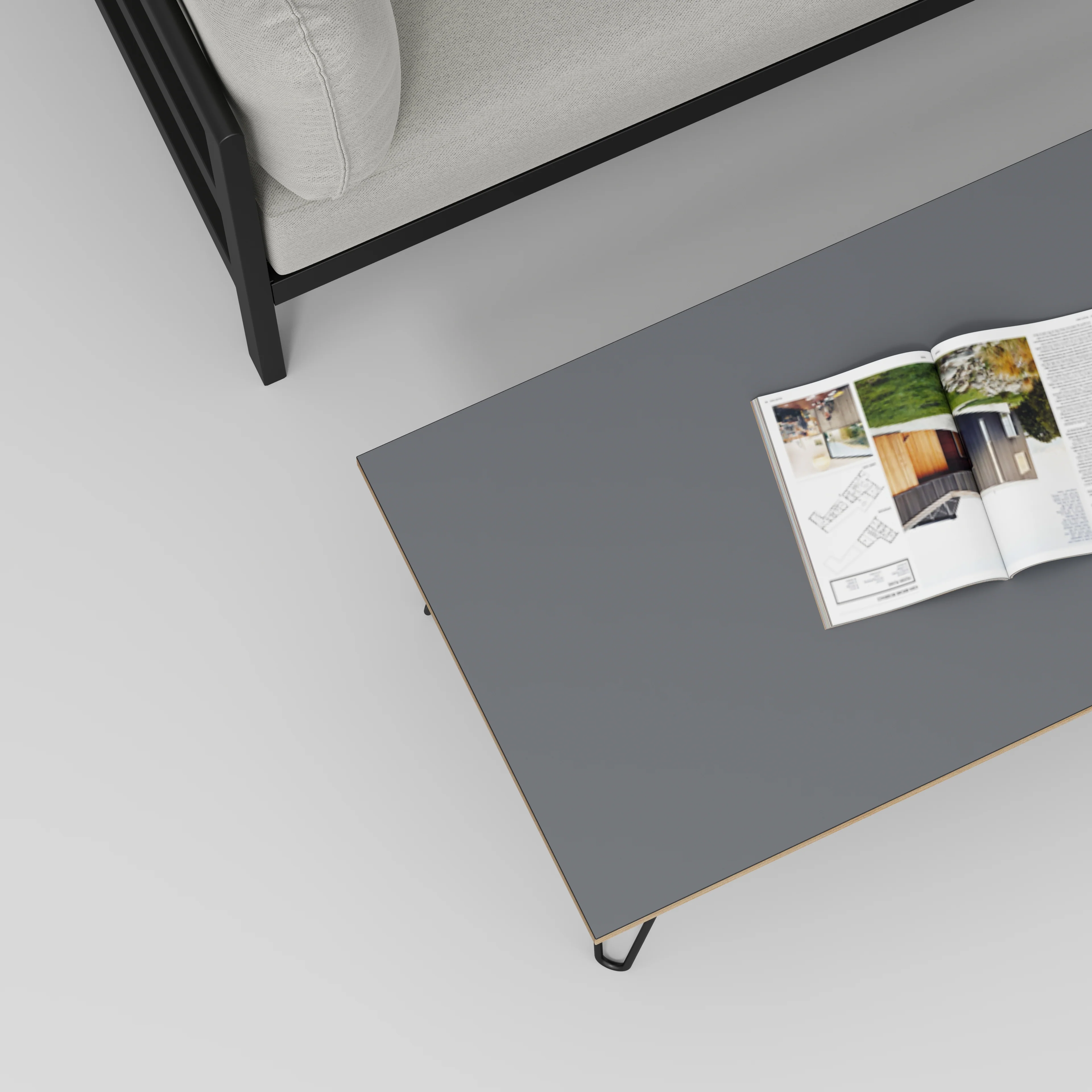 Plywood Coffee Table with Black Hairpin Legs - Formica Tornado Grey - 1200(w) x 600(d) x 425(h) - Image 3