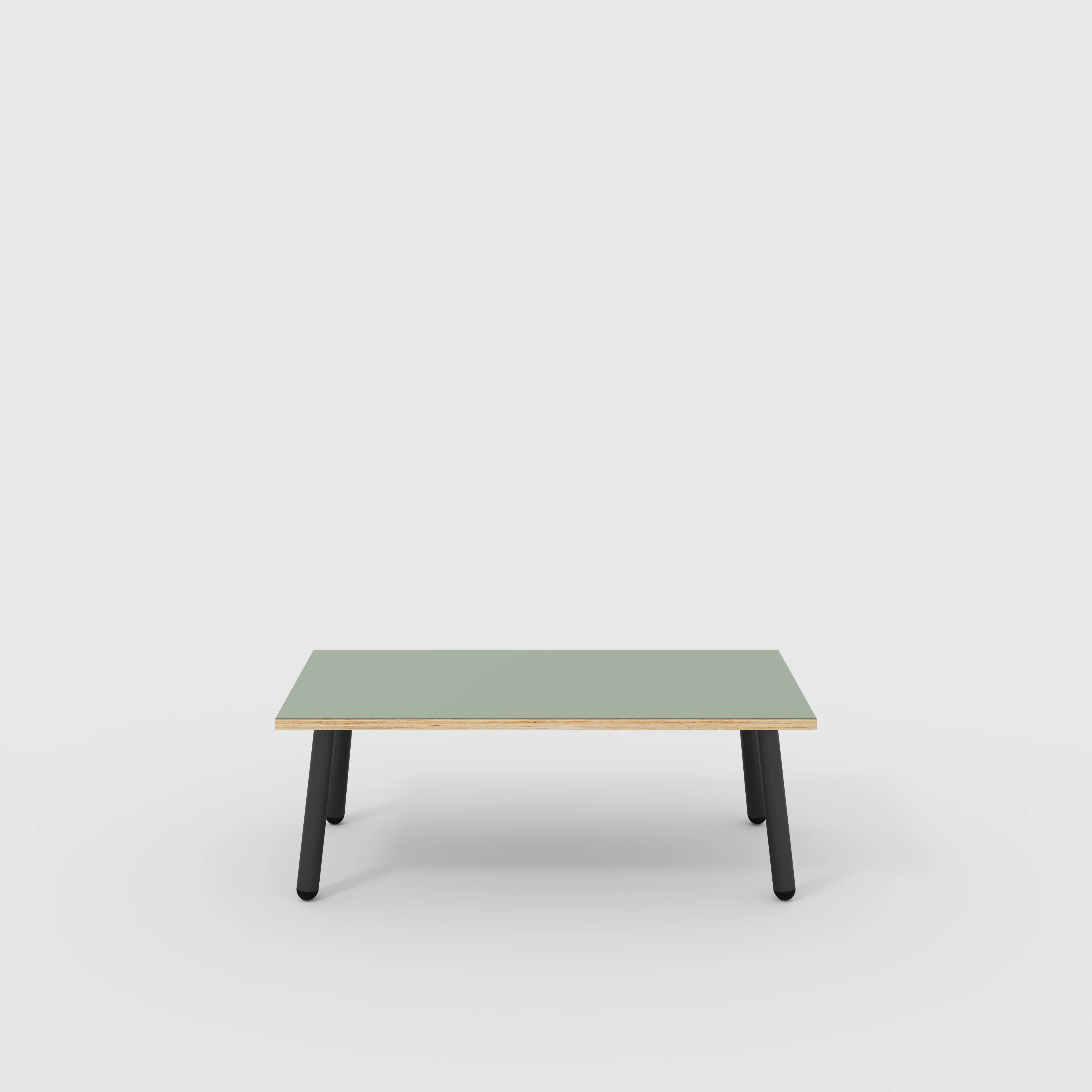 Plywood Coffee Table with Black Round Single Pin Legs - Formica Green Slate - 1200(w) x 600(d) x 425(h)