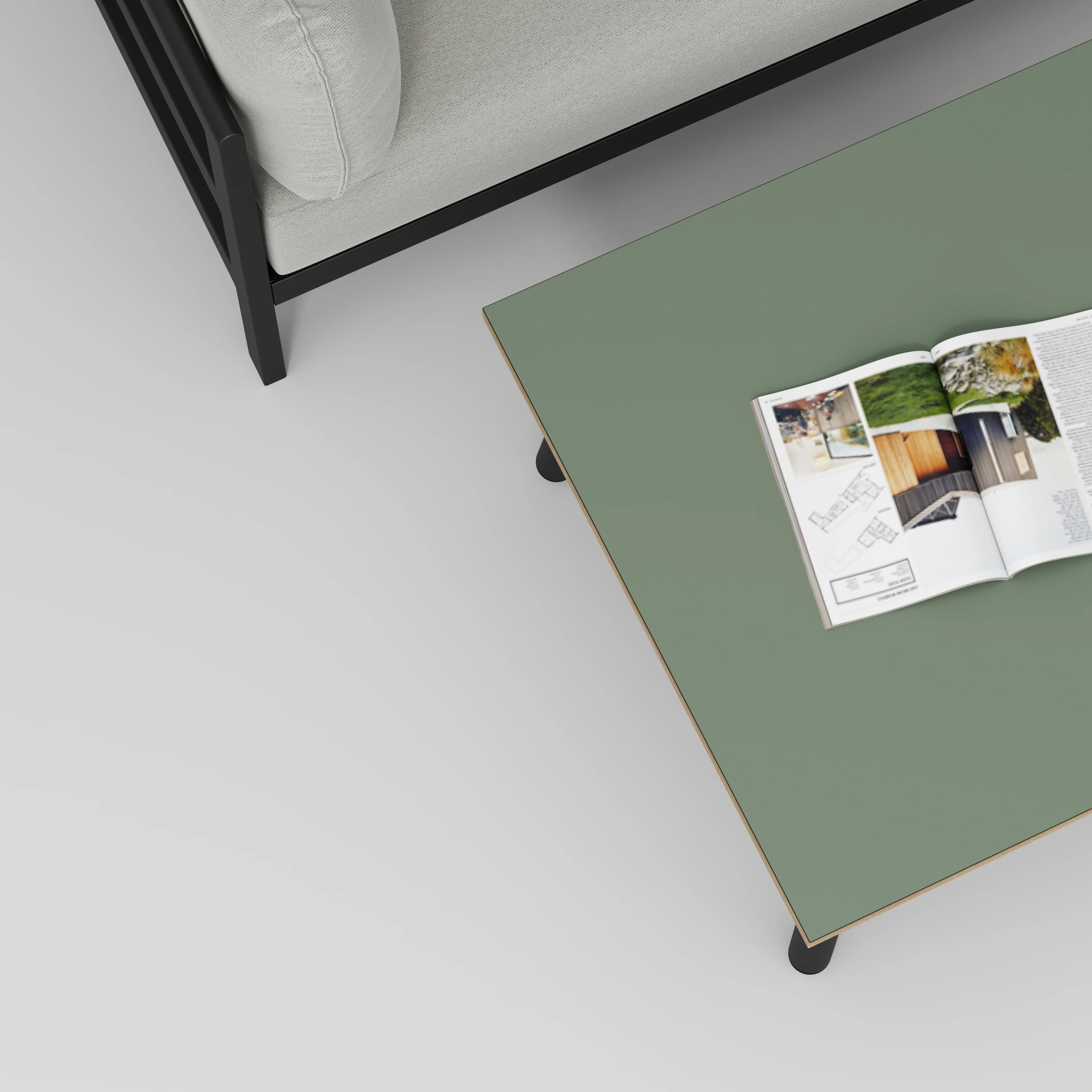 Plywood Coffee Table with Black Round Single Pin Legs - Formica Green Slate - 800(w) x 800(d) x 425(h) - Image 3