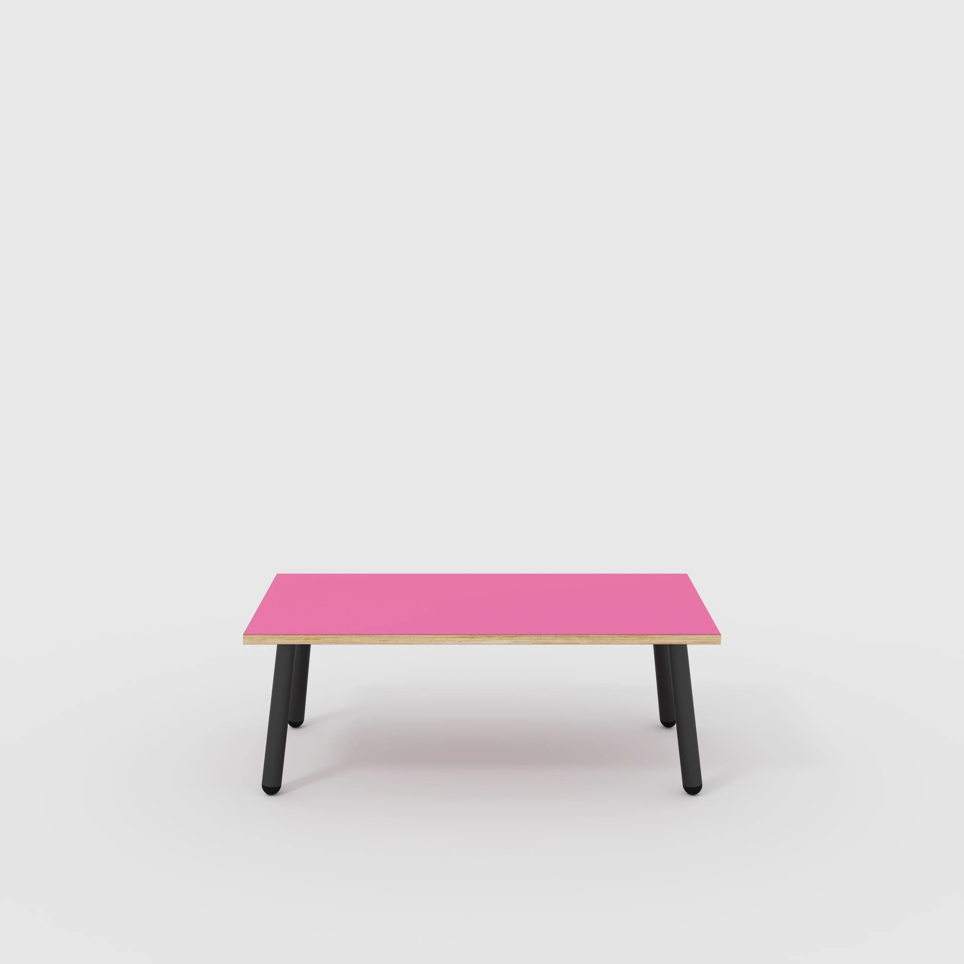 Plywood Coffee Table with Black Round Single Pin Legs - Formica Juicy Pink - 1200(w) x 600(d) x 425(h)