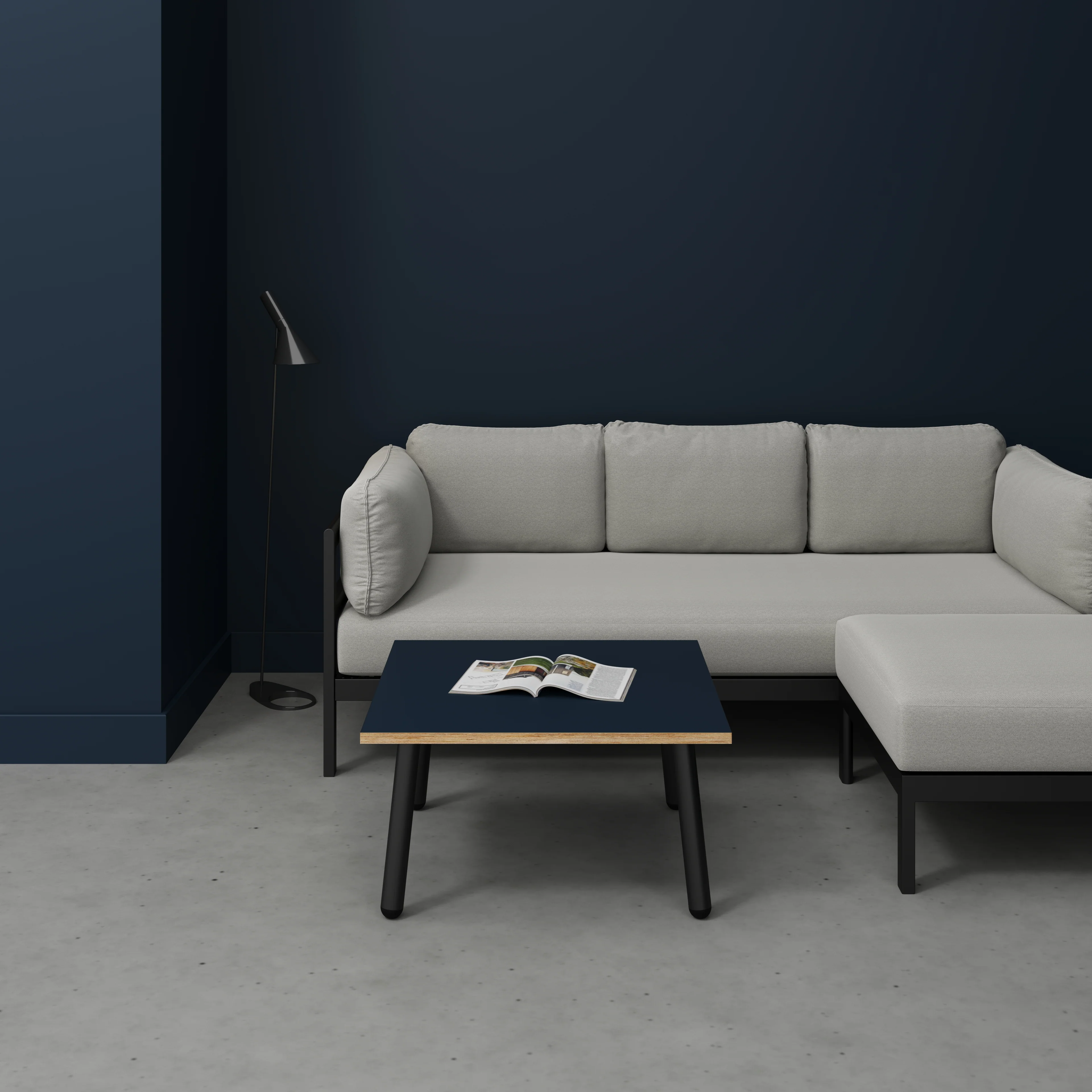 Plywood Coffee Table with Black Round Single Pin Legs - Formica Night Sea Blue - 800(w) x 800(d) x 425(h) - Image 2