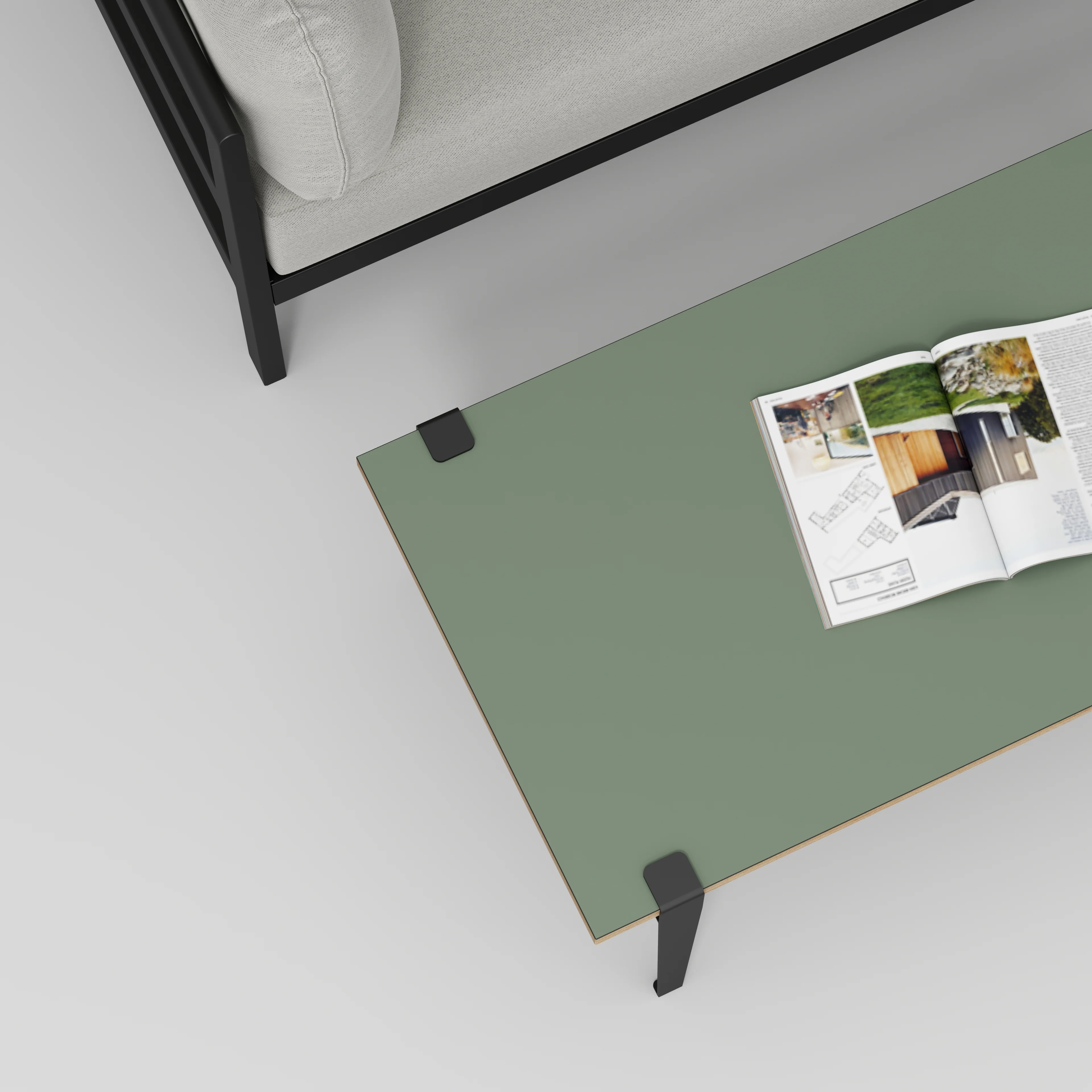 Plywood Coffee Table with Black Tiptoe Legs - Formica Green Slate - 1200(w) x 600(d) x 430(h) - Image 3