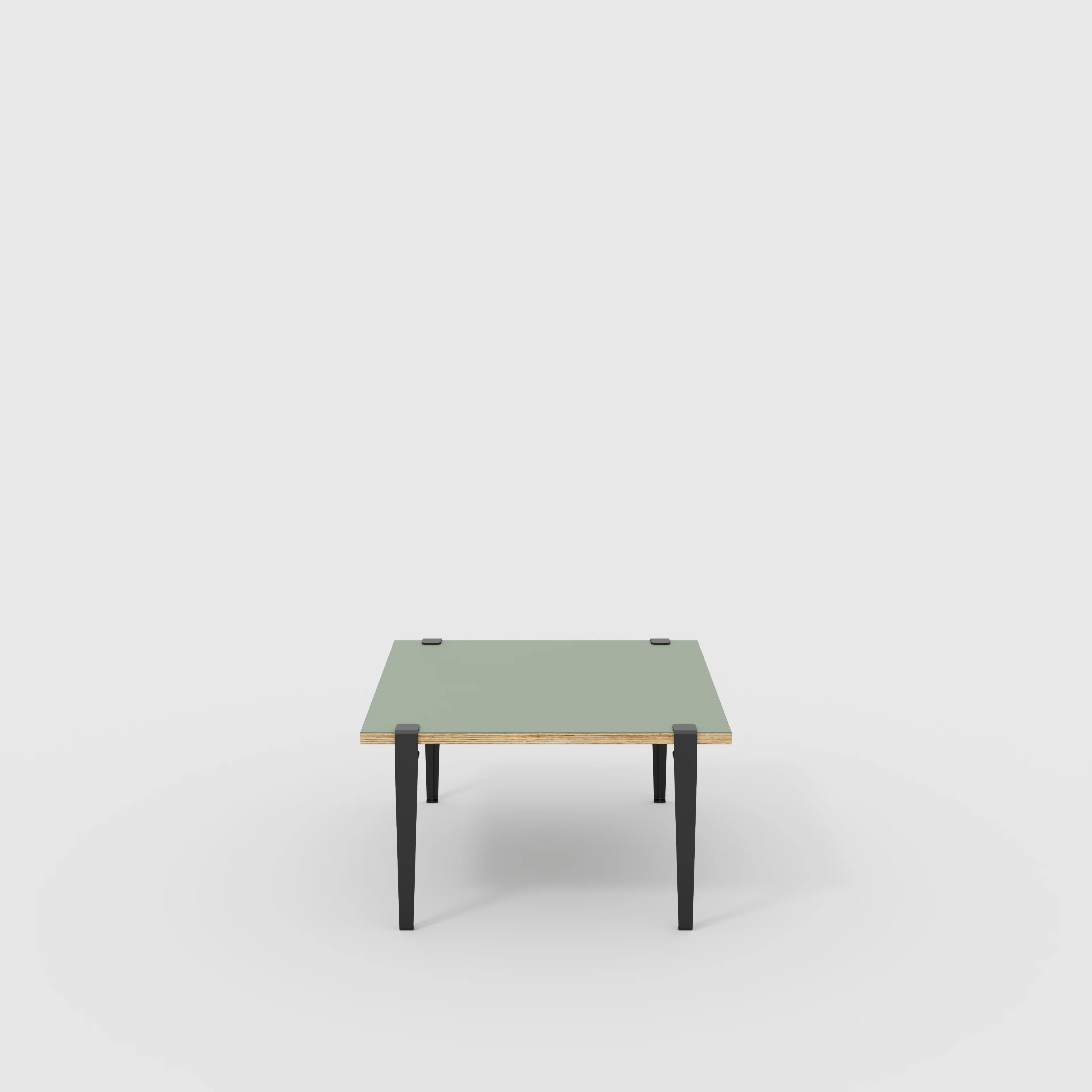 Plywood Coffee Table with Black Tiptoe Legs - Formica Green Slate - 800(w) x 800(d) x 430(h)