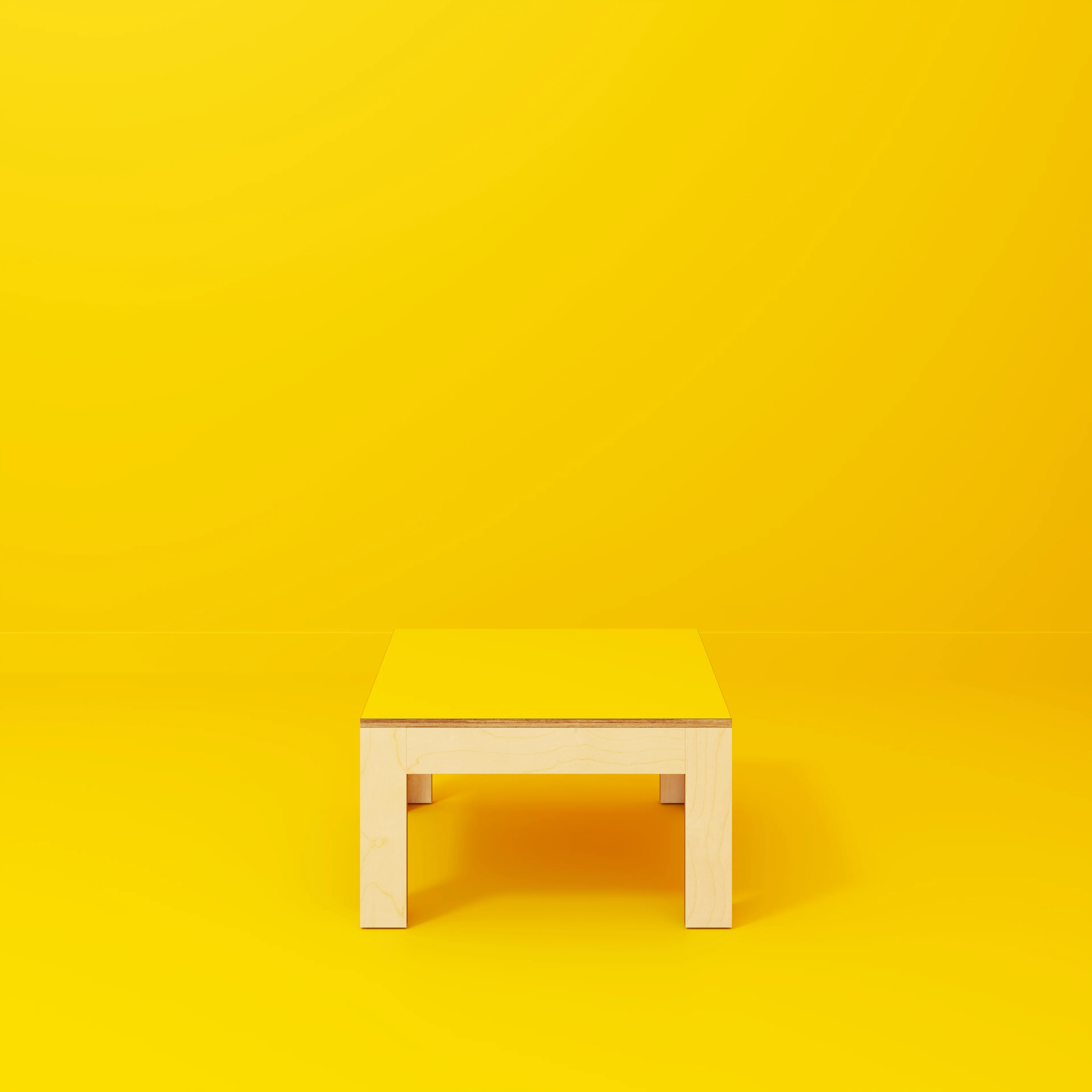 Plywood Coffee Table with Solid Frame - Formica Chrome Yellow - 800(w) x 800(d) x 450(h) - Image 2