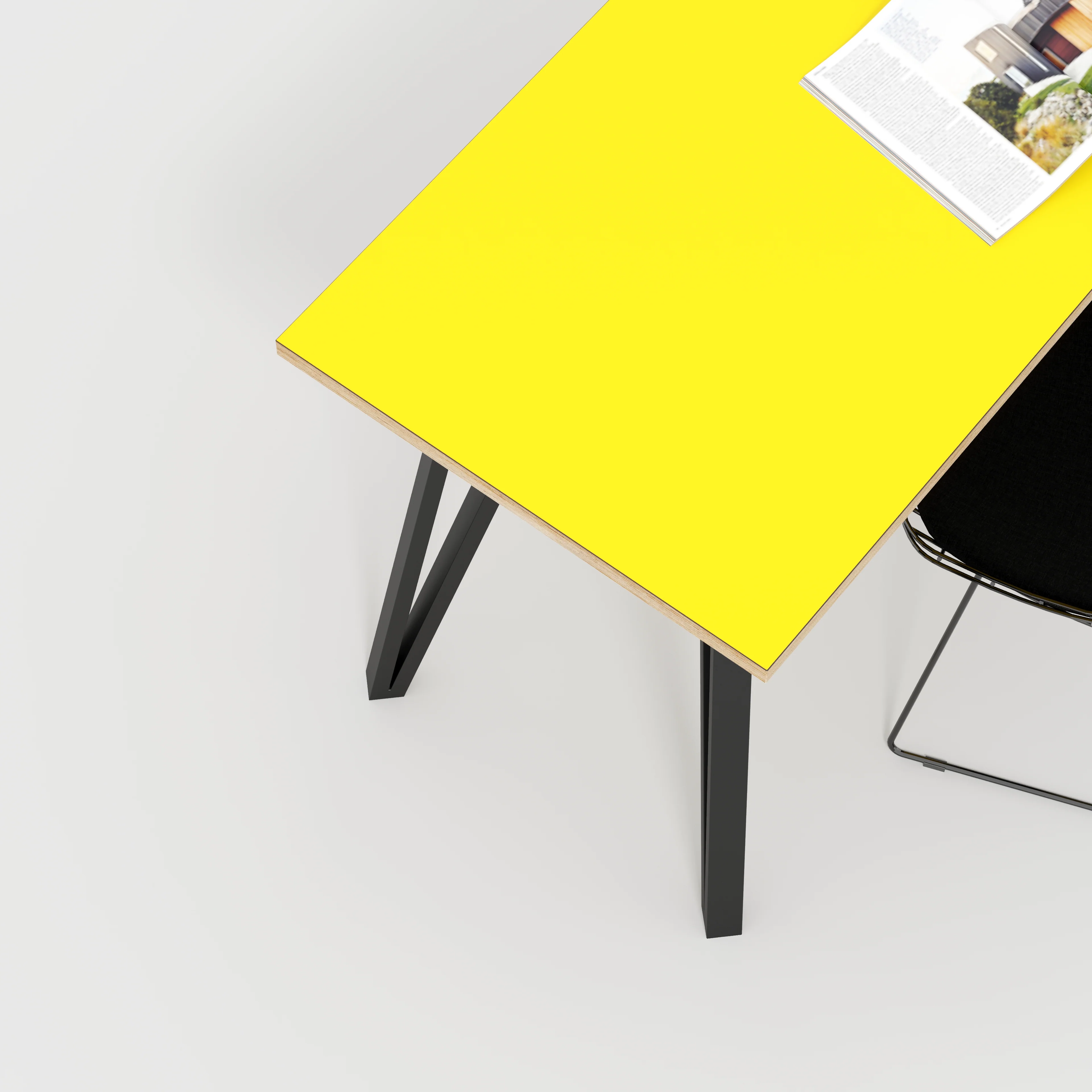 Plywood Desk with Black Box Hairpin Legs - Formica Chrome Yellow - 1600(w) x 800(d) x 735(h) - Image 3