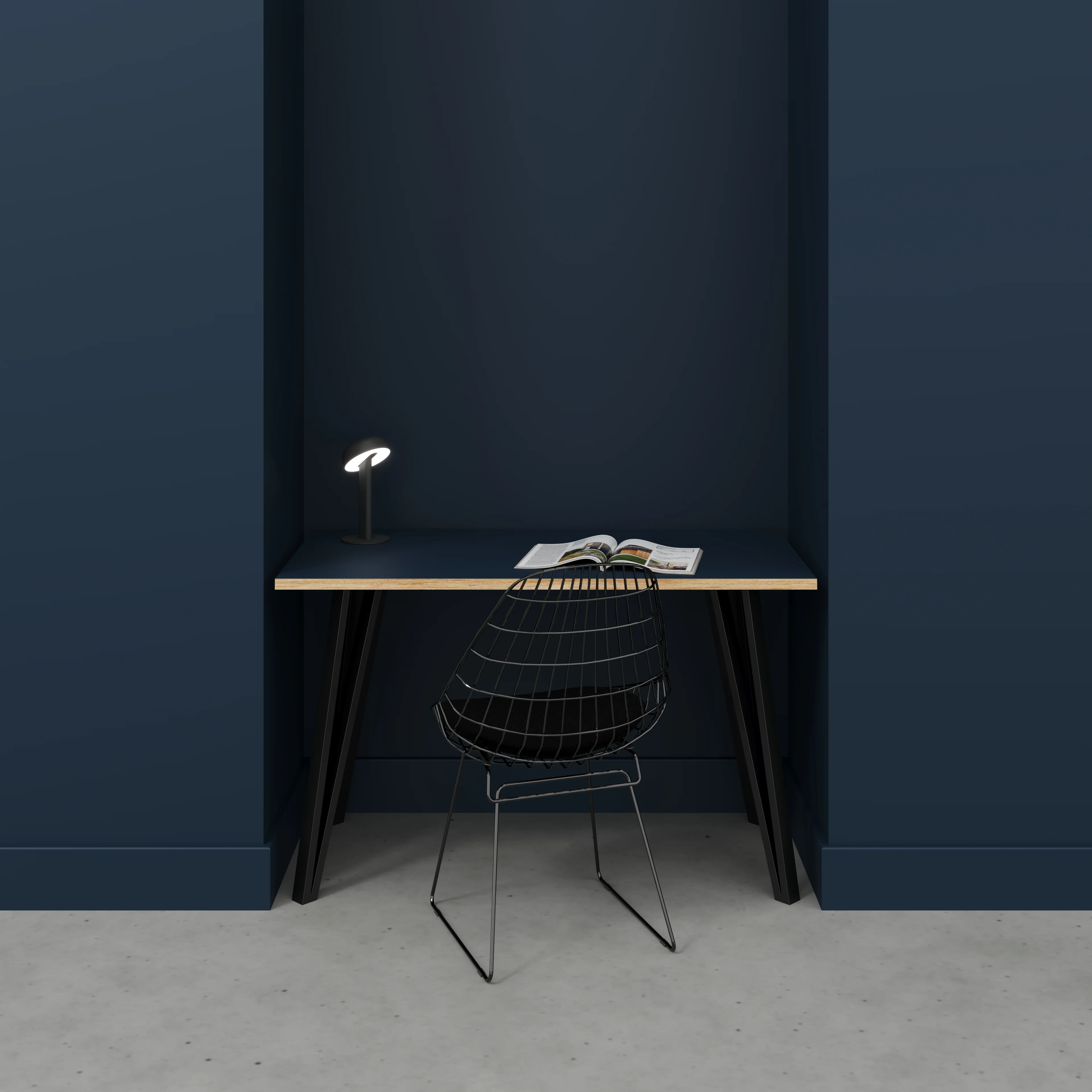 Plywood Desk with Black Box Hairpin Legs - Formica Night Sea Blue - 1200(w) x 600(d) x 735(h) - Image 2