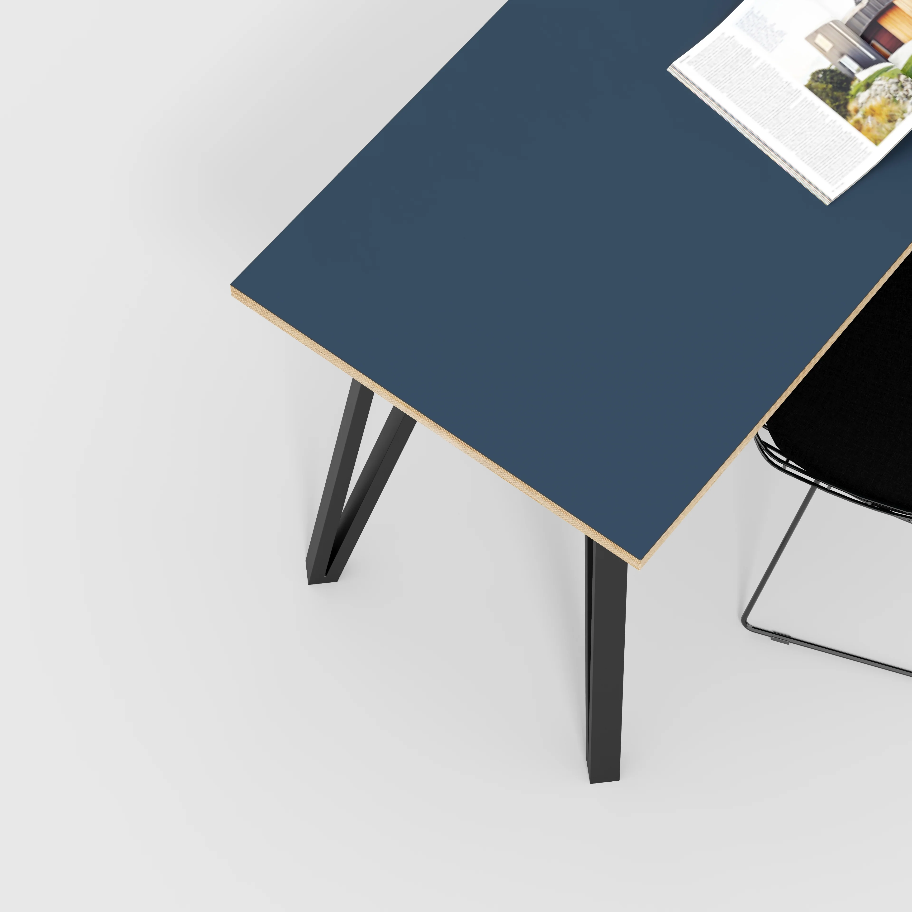 Plywood Desk with Black Box Hairpin Legs - Formica Night Sea Blue - 1600(w) x 800(d) x 735(h) - Image 3