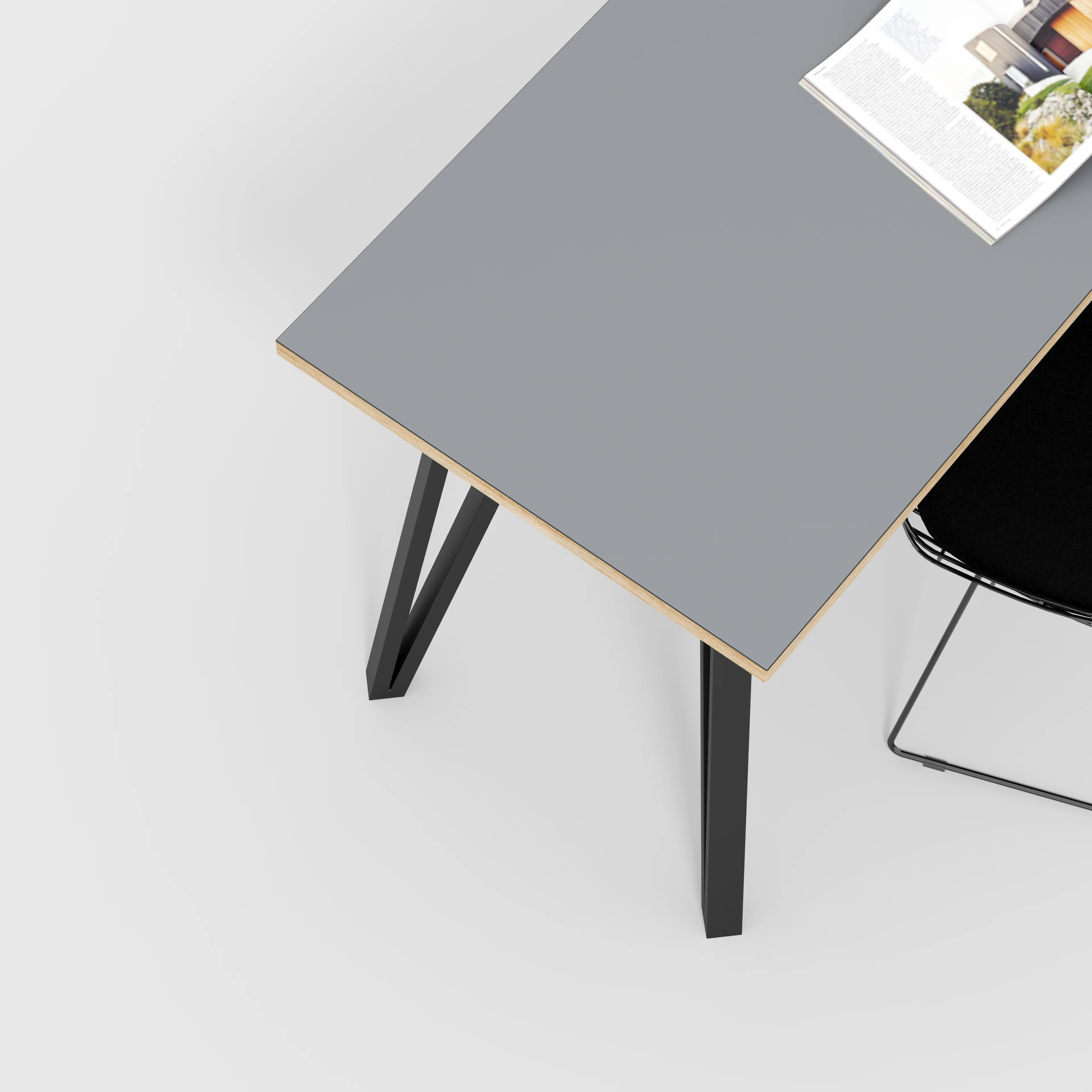 Plywood Desk with Black Box Hairpin Legs - Formica Tornado Grey - 1600(w) x 800(d) x 735(h) - Image 3