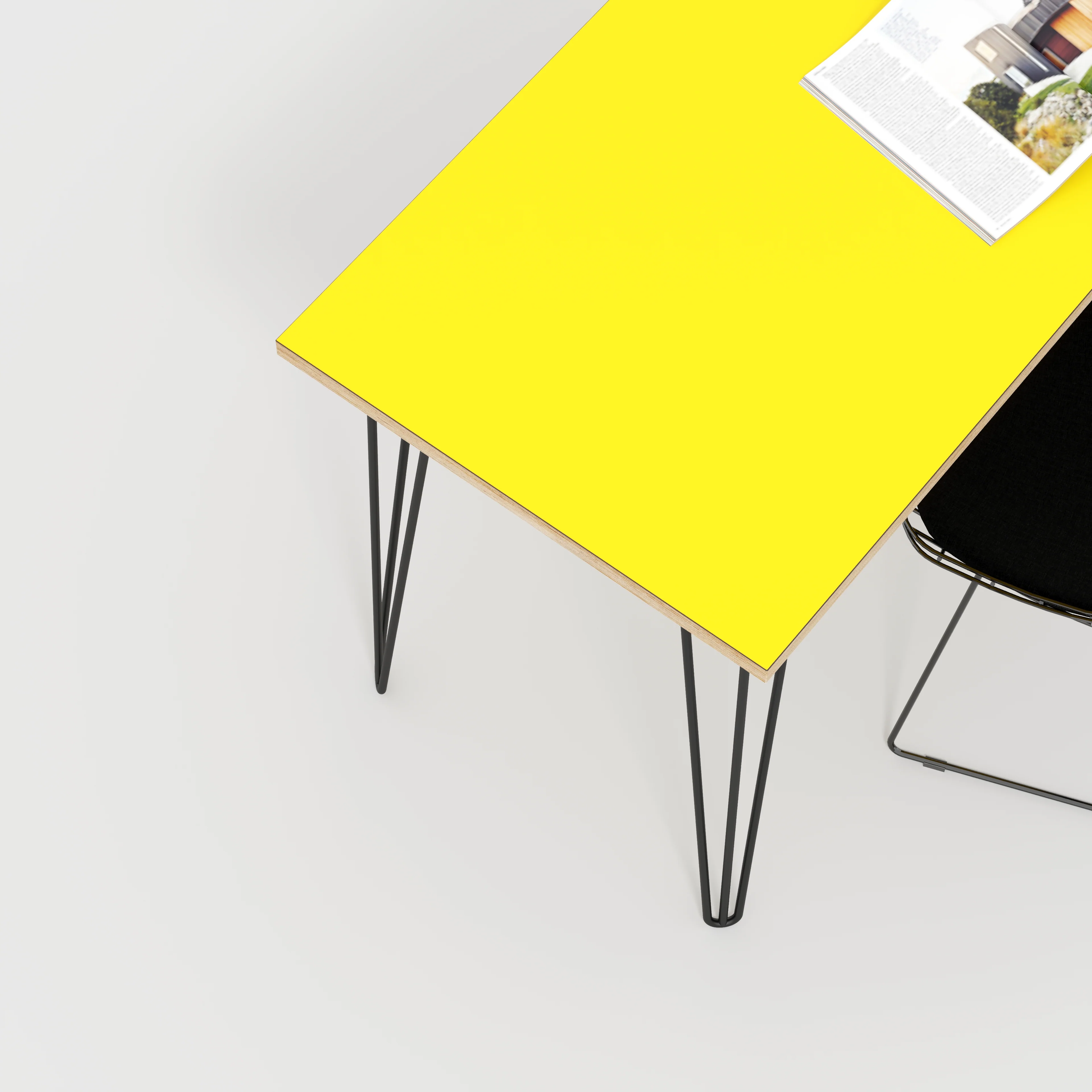 Plywood Desk with Black Hairpin Legs - Formica Chrome Yellow - 1200(w) x 600(d) x 735(h) - Image 3