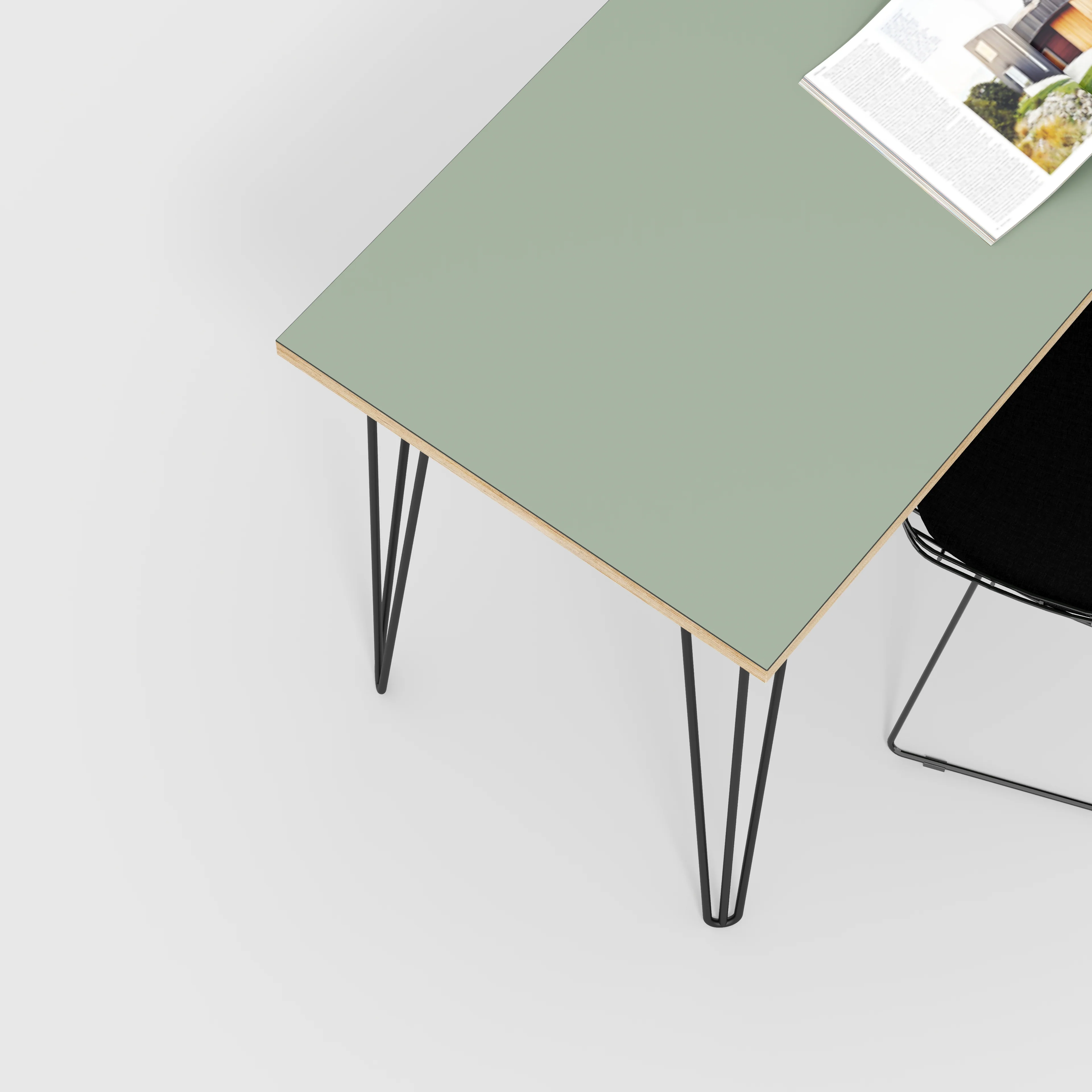Plywood Desk with Black Hairpin Legs - Formica Green Slate - 1200(w) x 600(d) x 735(h) - Image 3