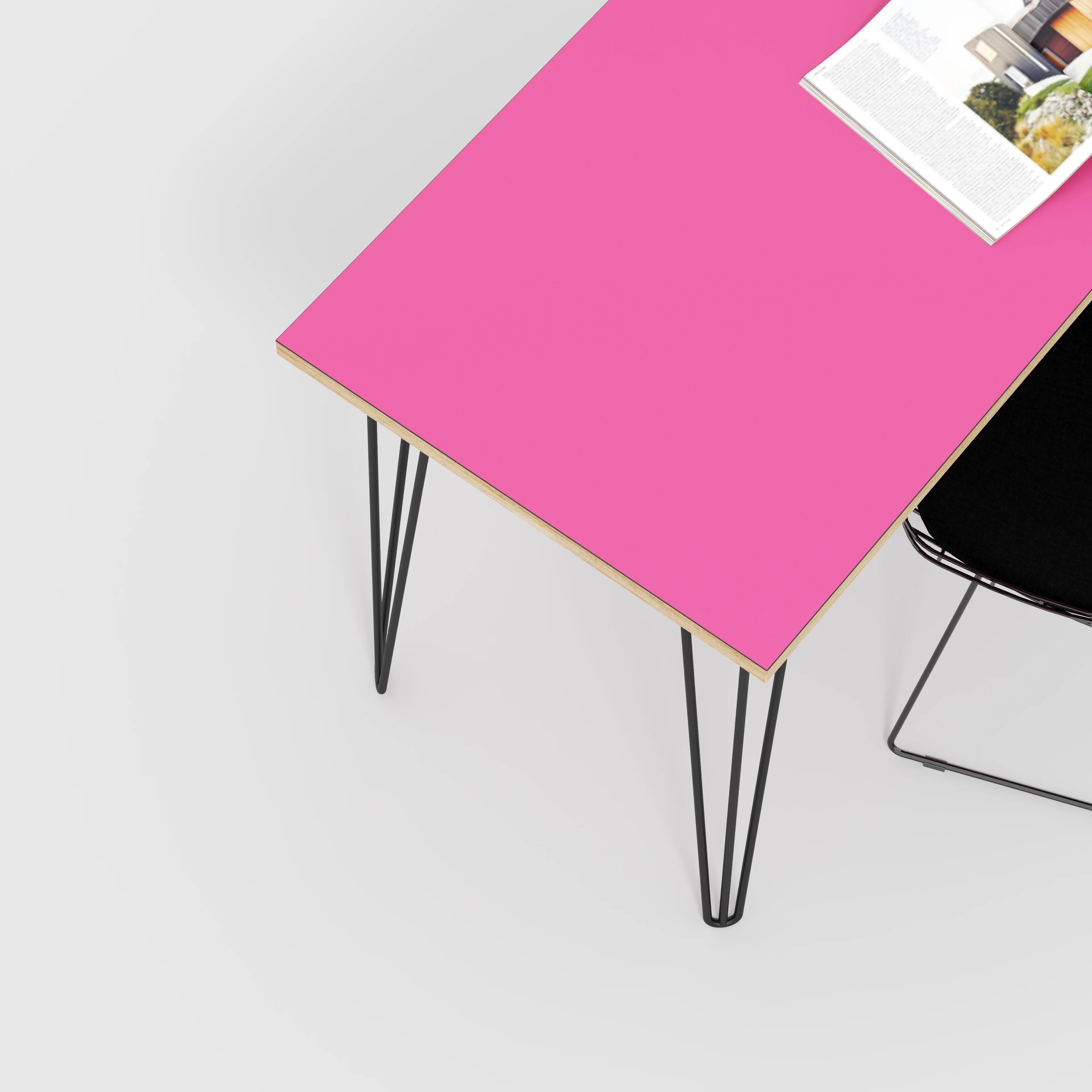 Plywood Desk with Black Hairpin Legs - Formica Juicy Pink - 1200(w) x 600(d) x 735(h) - Image 3