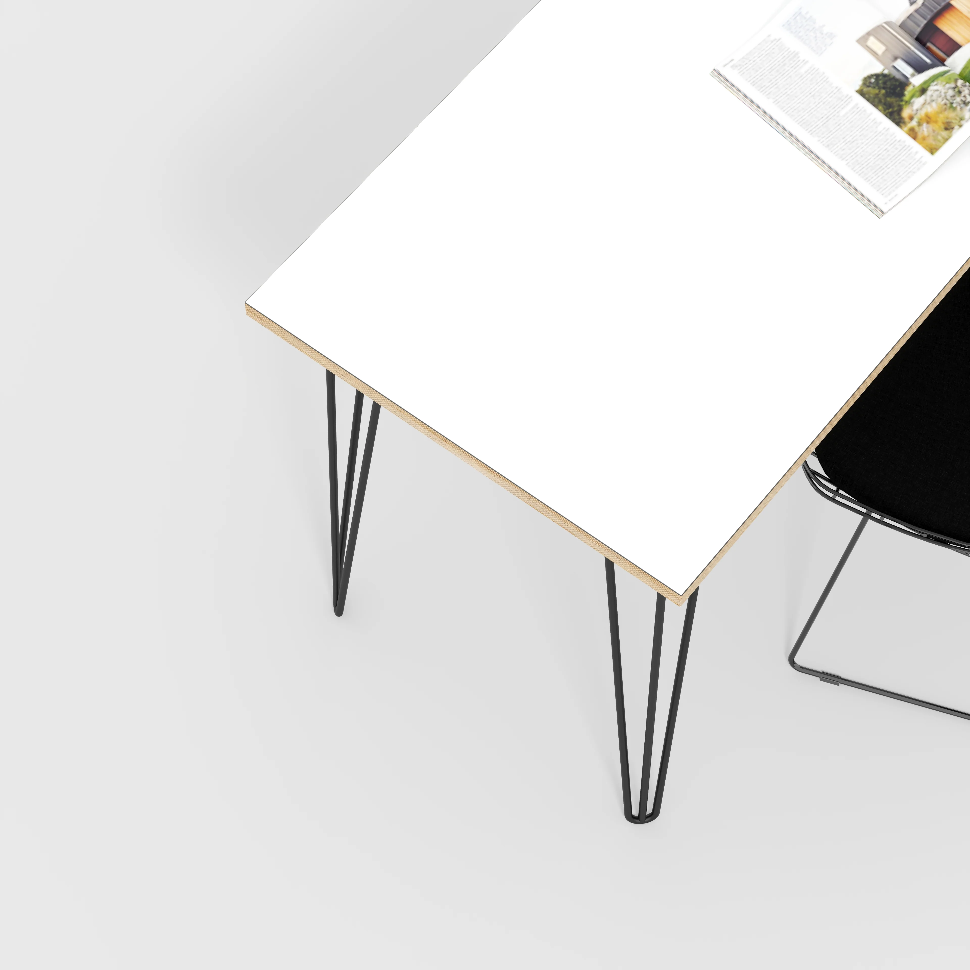 Plywood Desk with Black Hairpin Legs - Formica White - 1200(w) x 600(d) x 735(h) - Image 3