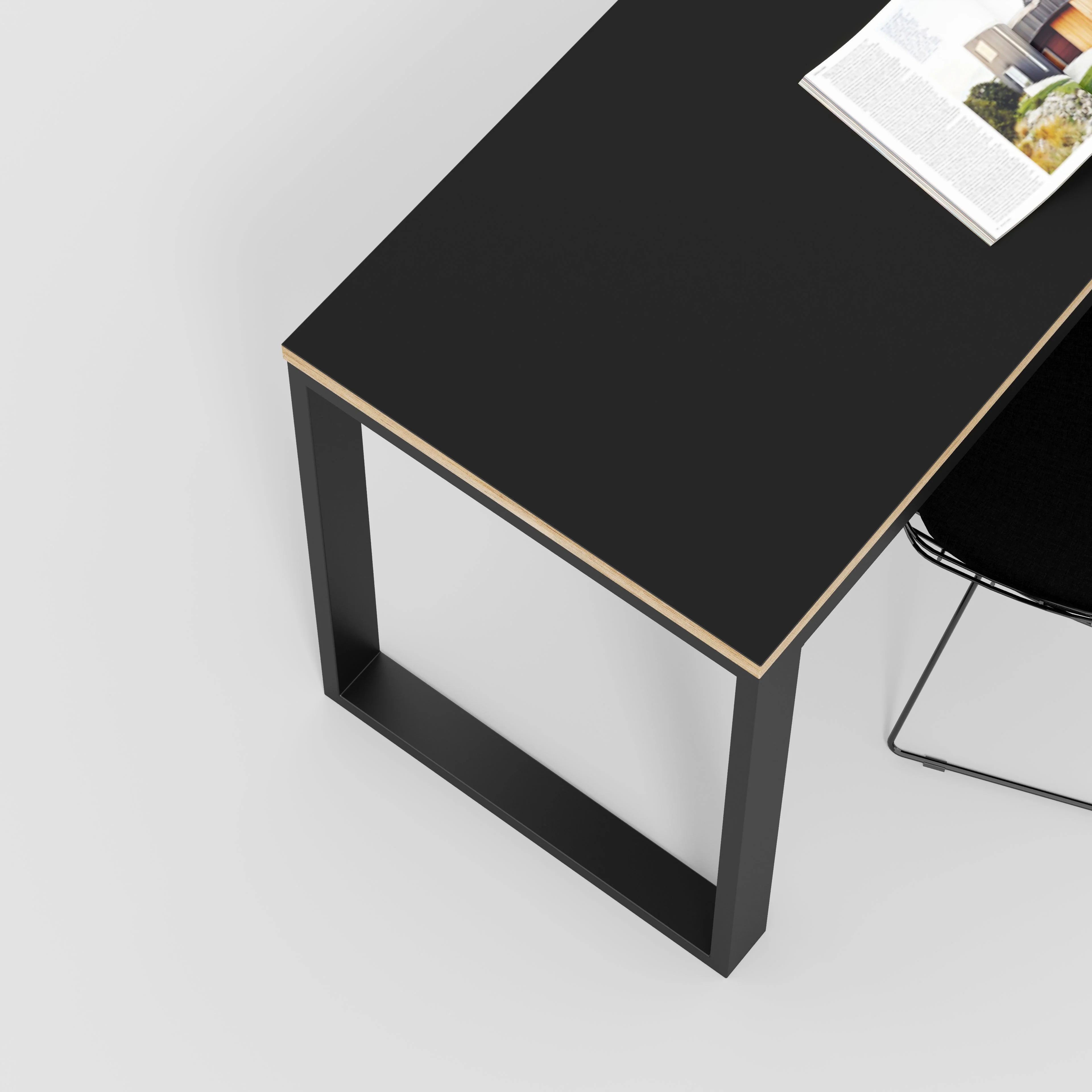 Plywood Desk with Black Industrial Frame - Formica Diamond Black - 1800(w) x 585(d) x 735(h) - Image 3