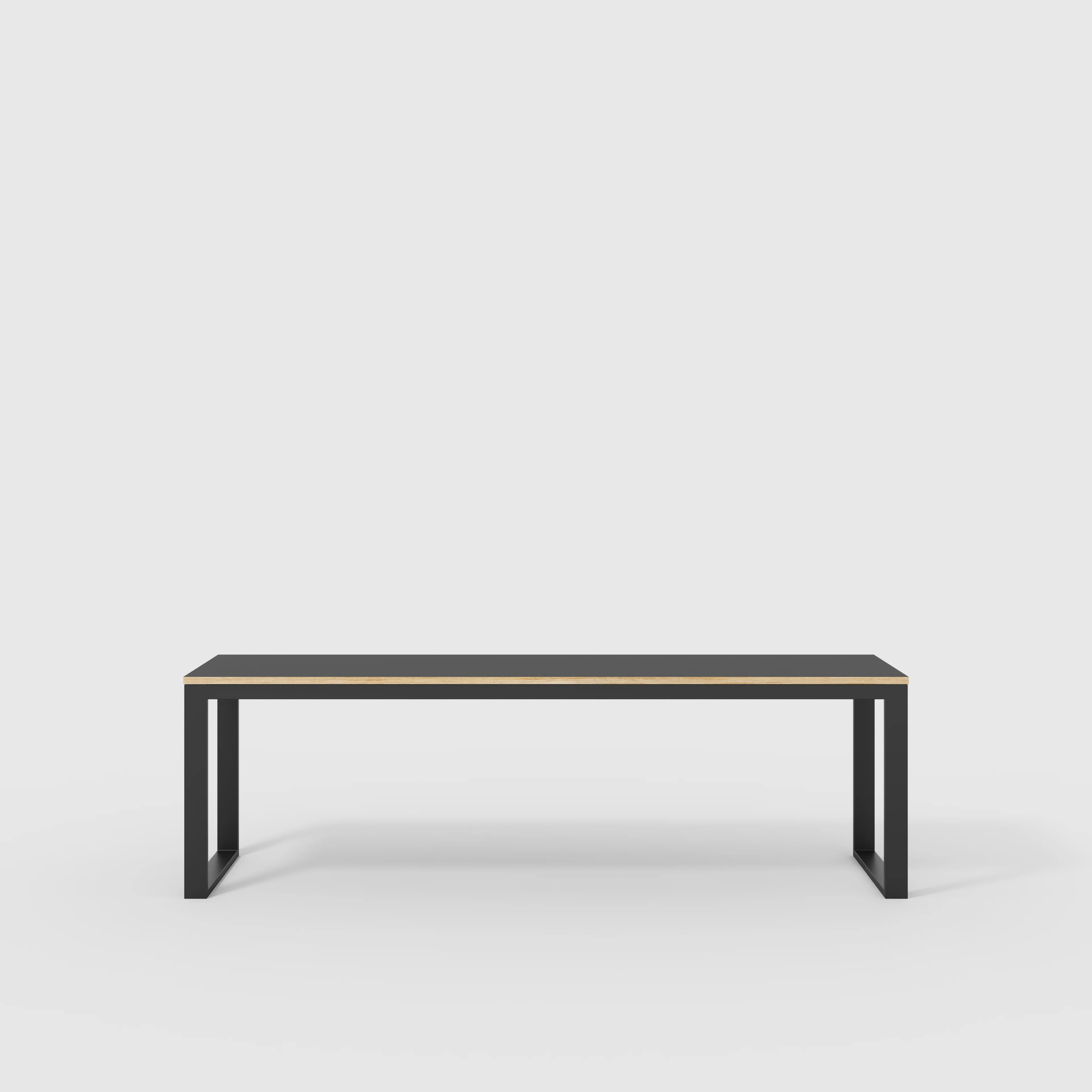 Plywood Desk with Black Industrial Frame - Formica Diamond Black - 2400(w) x 585(d) x 735(h)