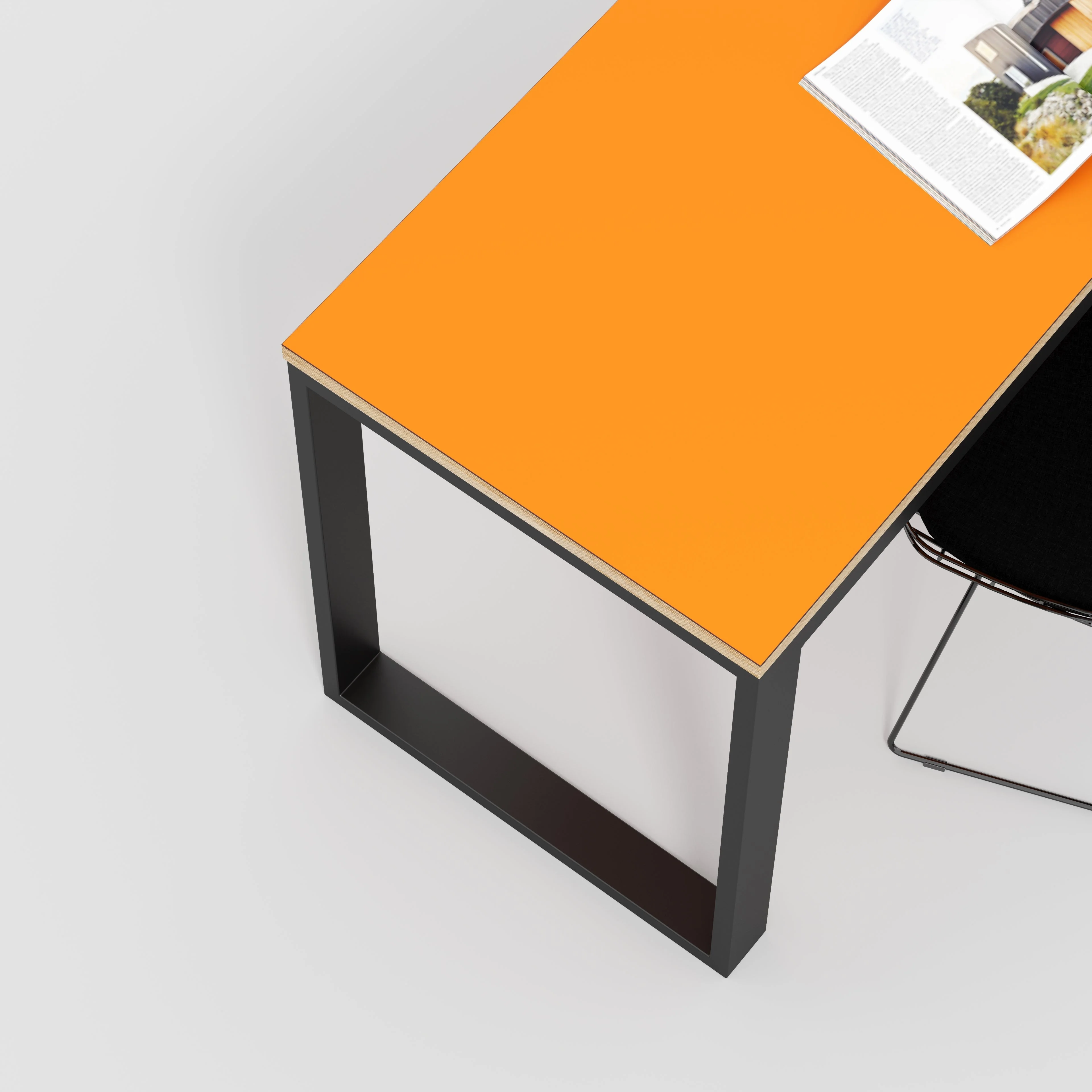 Plywood Desk with Black Industrial Frame - Formica Levante Orange - 2400(w) x 585(d) x 735(h) - Image 3