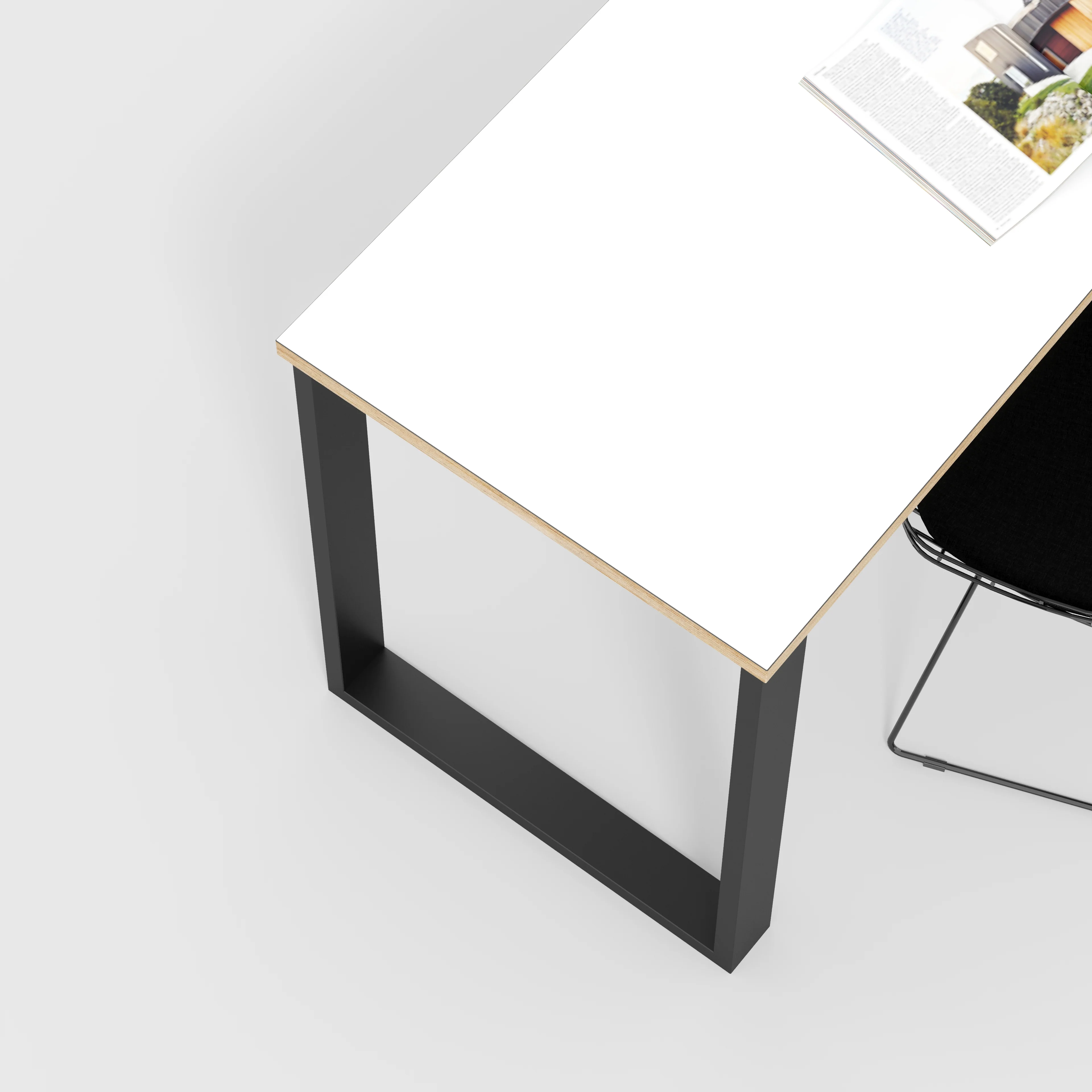 Plywood Desk with Black Industrial Legs - Formica White - 1600(w) x 800(d) x 735(h) - Image 3