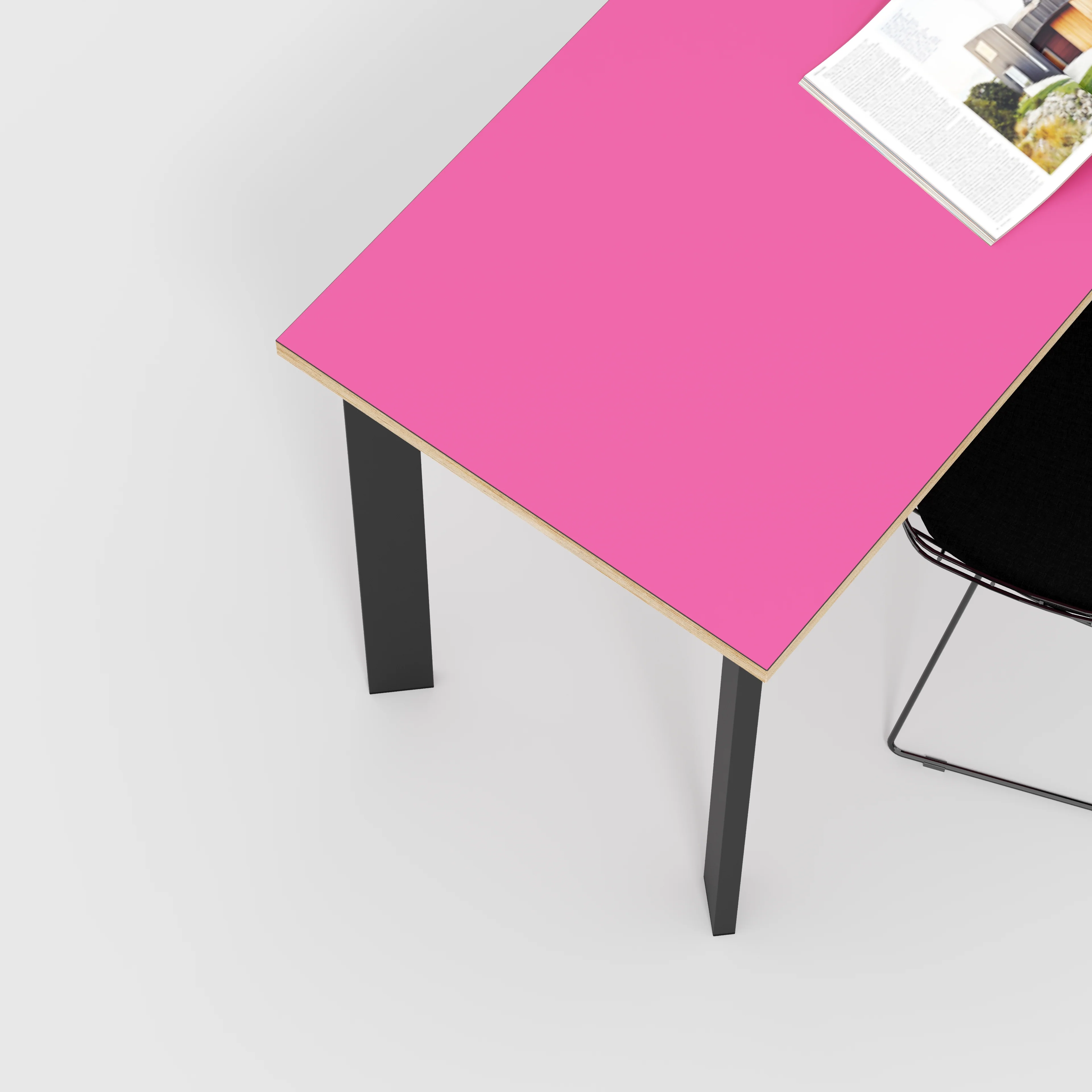 Plywood Desk with Black Rectangular Single Pin Legs - Formica Juicy Pink - 1200(w) x 600(d) x 735(h) - Image 3