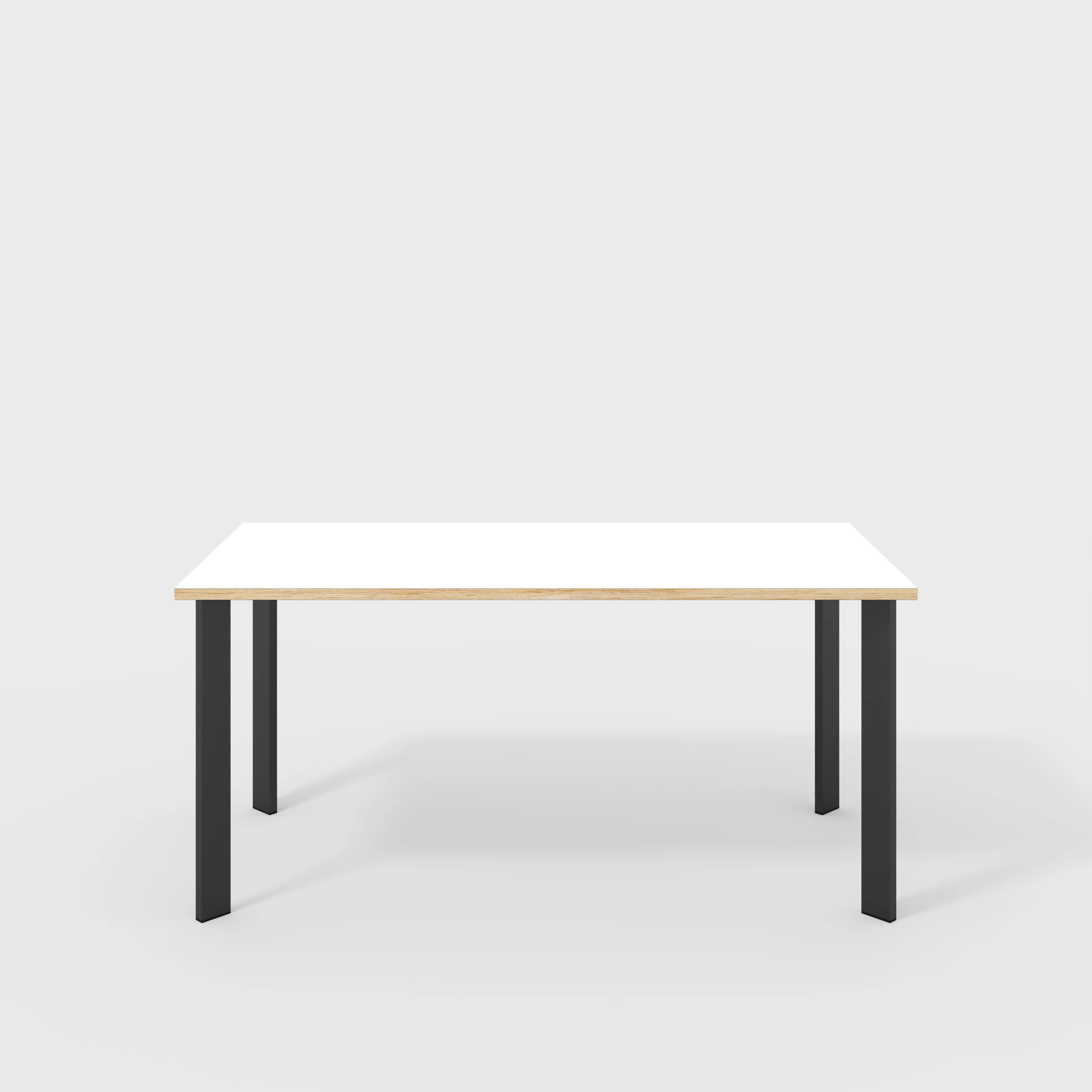 Plywood Desk with Black Rectangular Single Pin Legs - Formica White - 1600(w) x 800(d) x 735(h)
