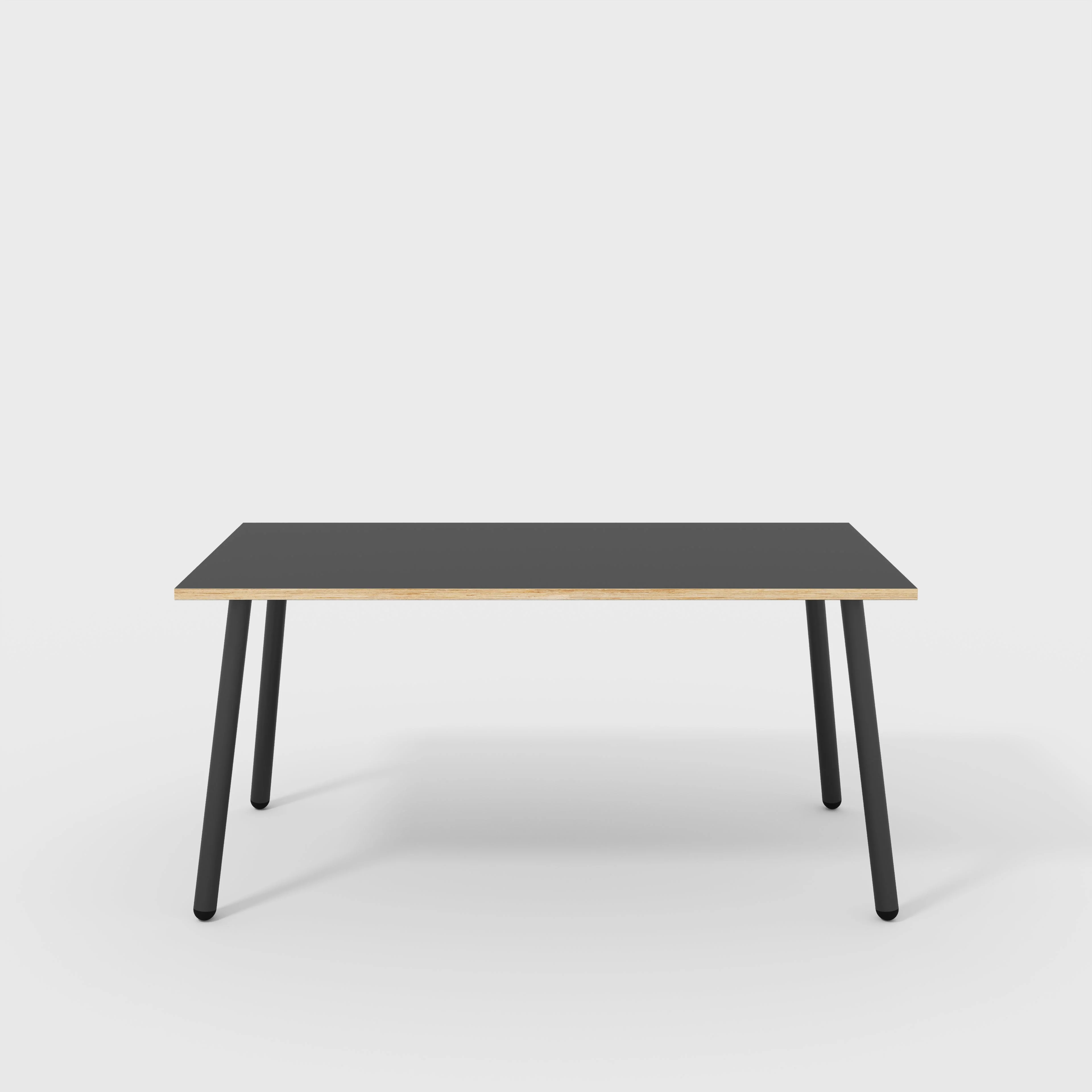 Plywood Desk with Black Round Single Pin Legs - Formica Diamond Black - 1600(w) x 800(d) x 735(h)