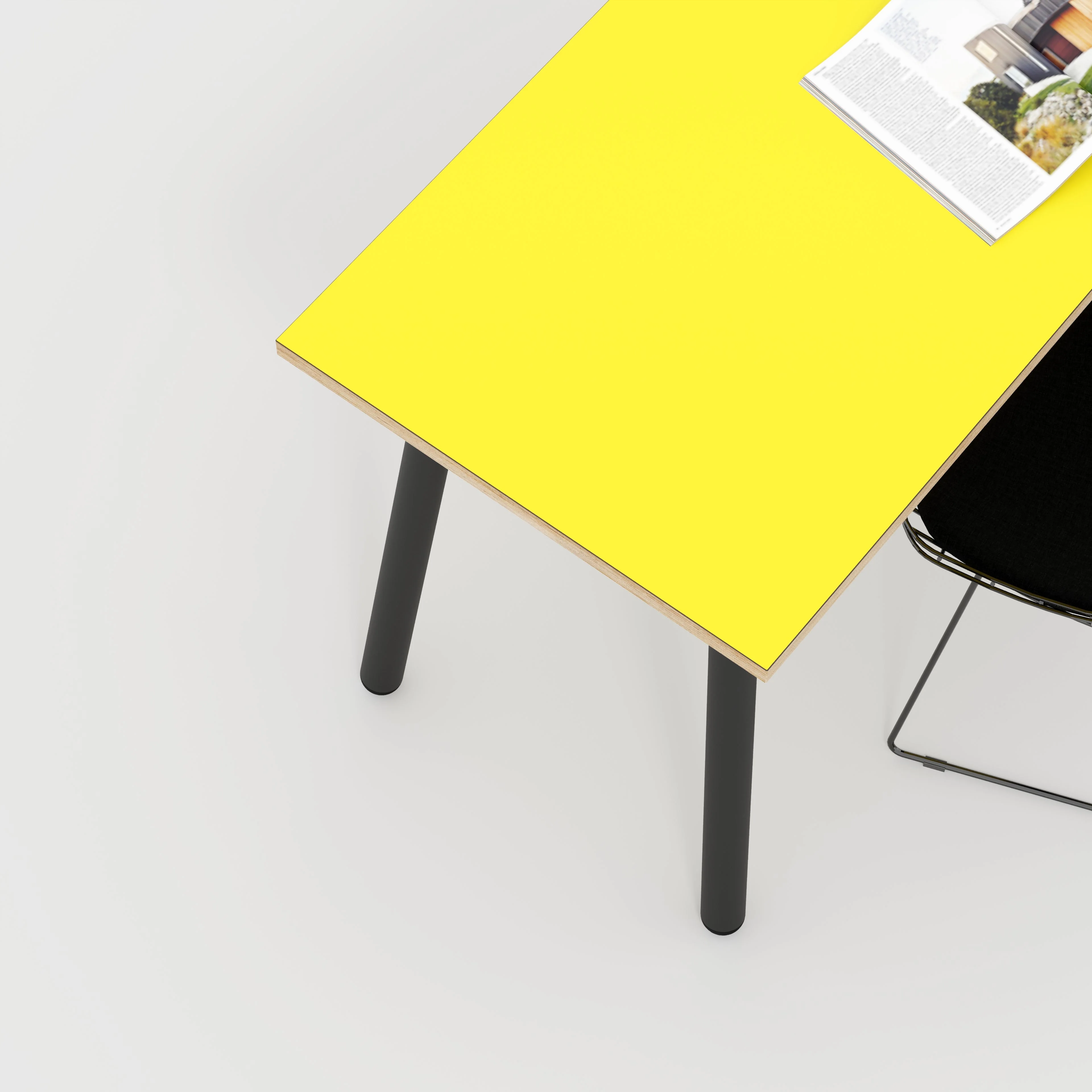 Plywood Desk with Black Round Single Pin Legs - Formica Chrome Yellow - 1600(w) x 800(d) x 735(h) - Image 3