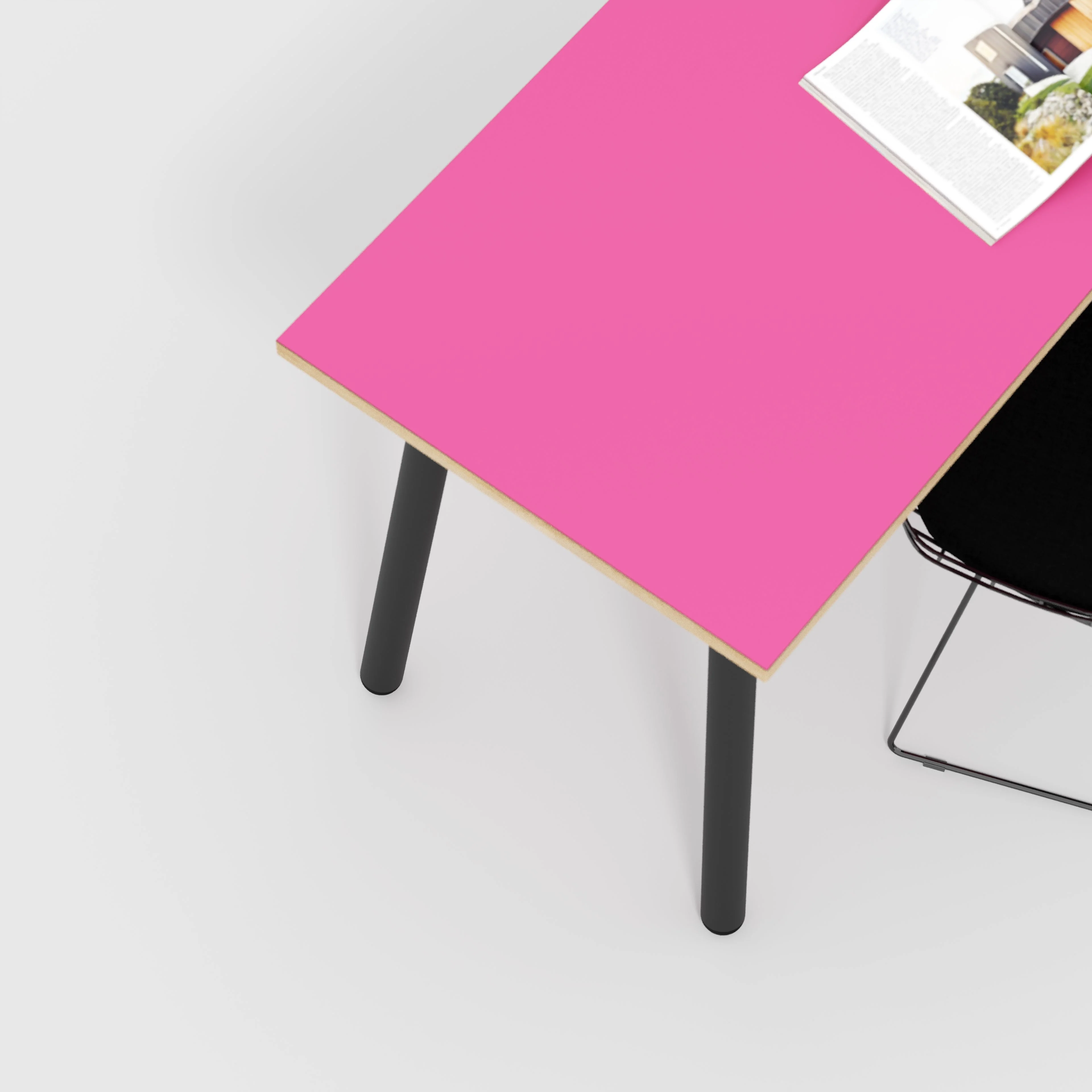 Plywood Desk with Black Round Single Pin Legs - Formica Juicy Pink - 1600(w) x 800(d) x 735(h) - Image 3