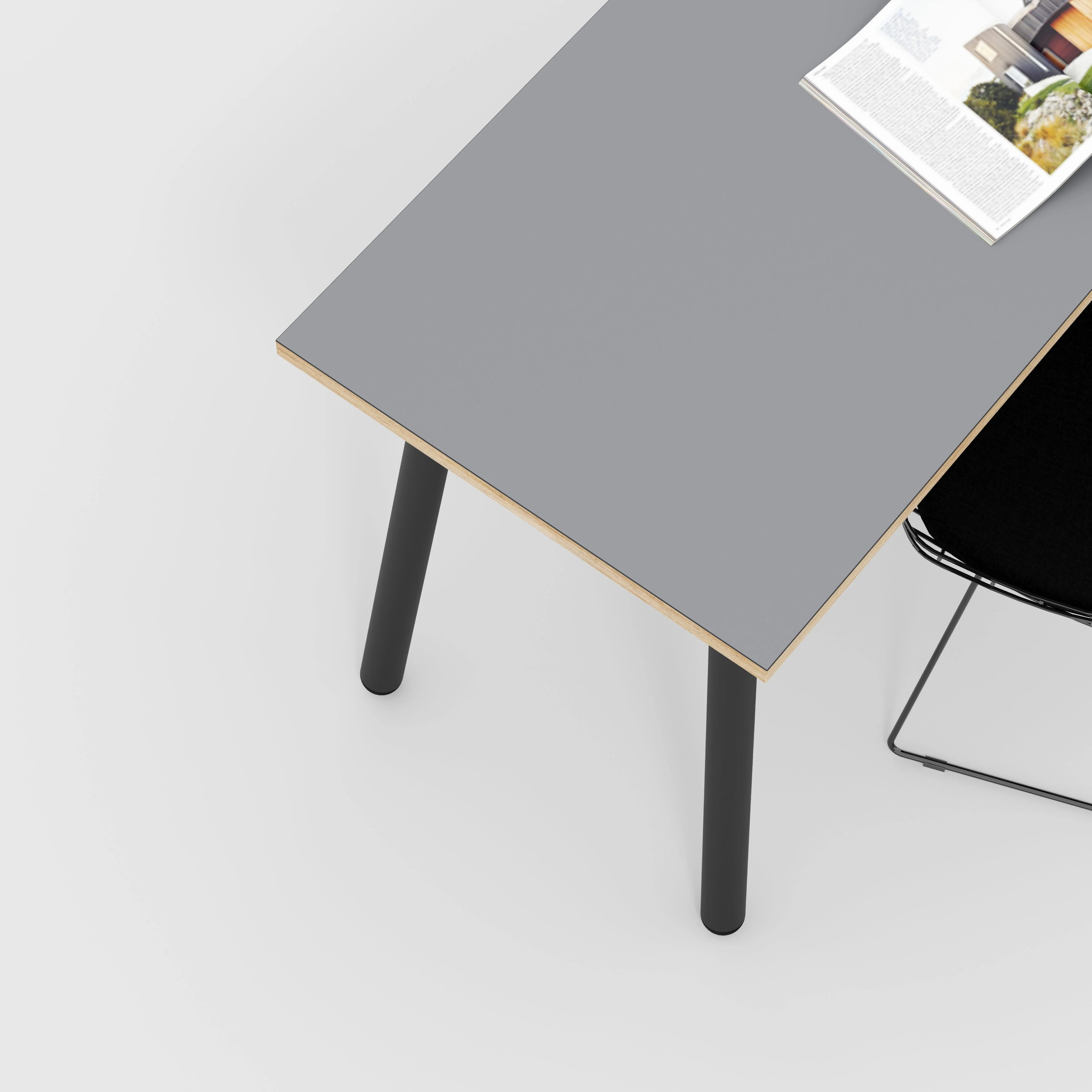 Plywood Desk with Black Round Single Pin Legs - Formica Tornado Grey - 1600(w) x 800(d) x 735(h) - Image 3