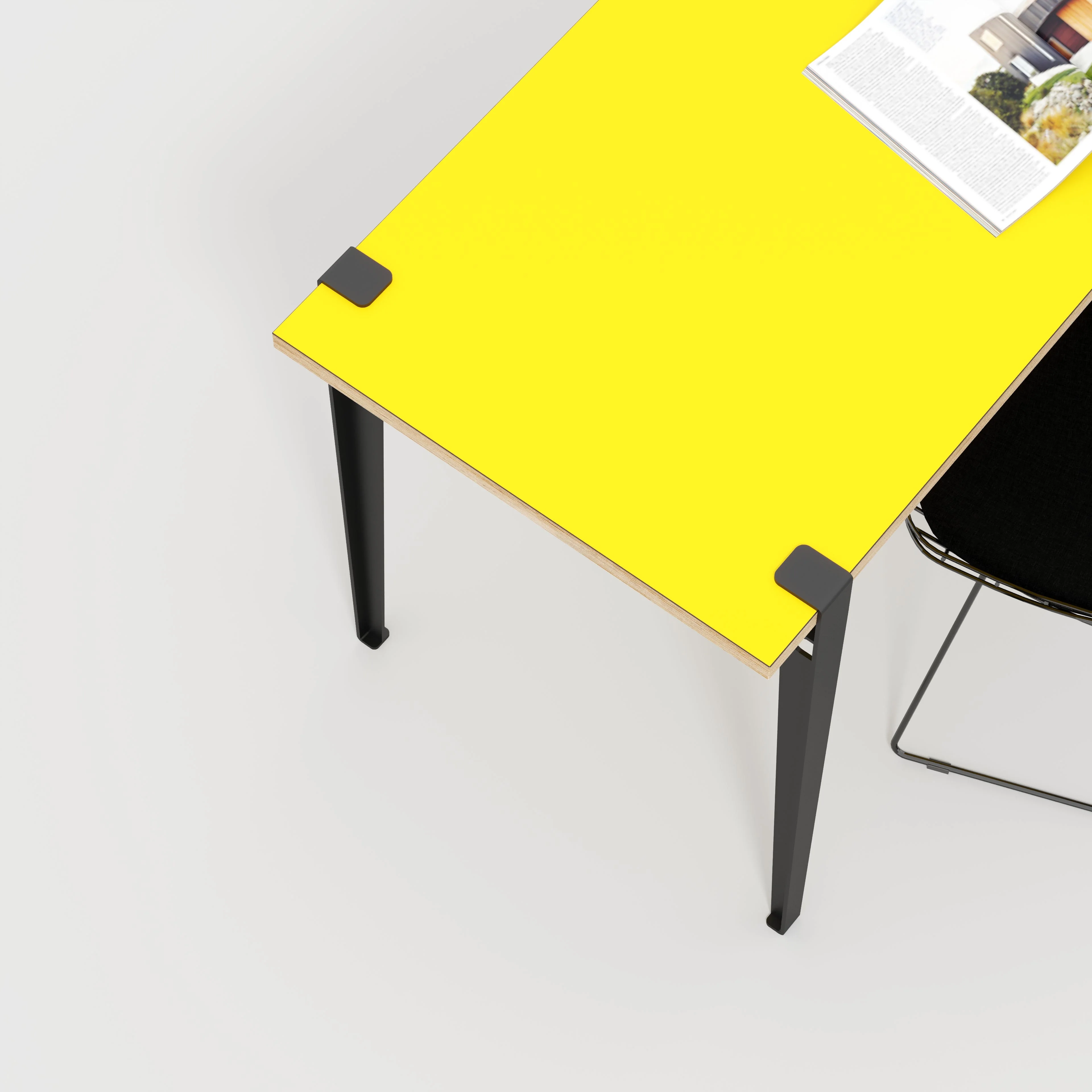 Plywood Desk with Black Tiptoe Legs - Formica Chrome Yellow - 1600(w) x 800(d) x 750(h) - Image 3
