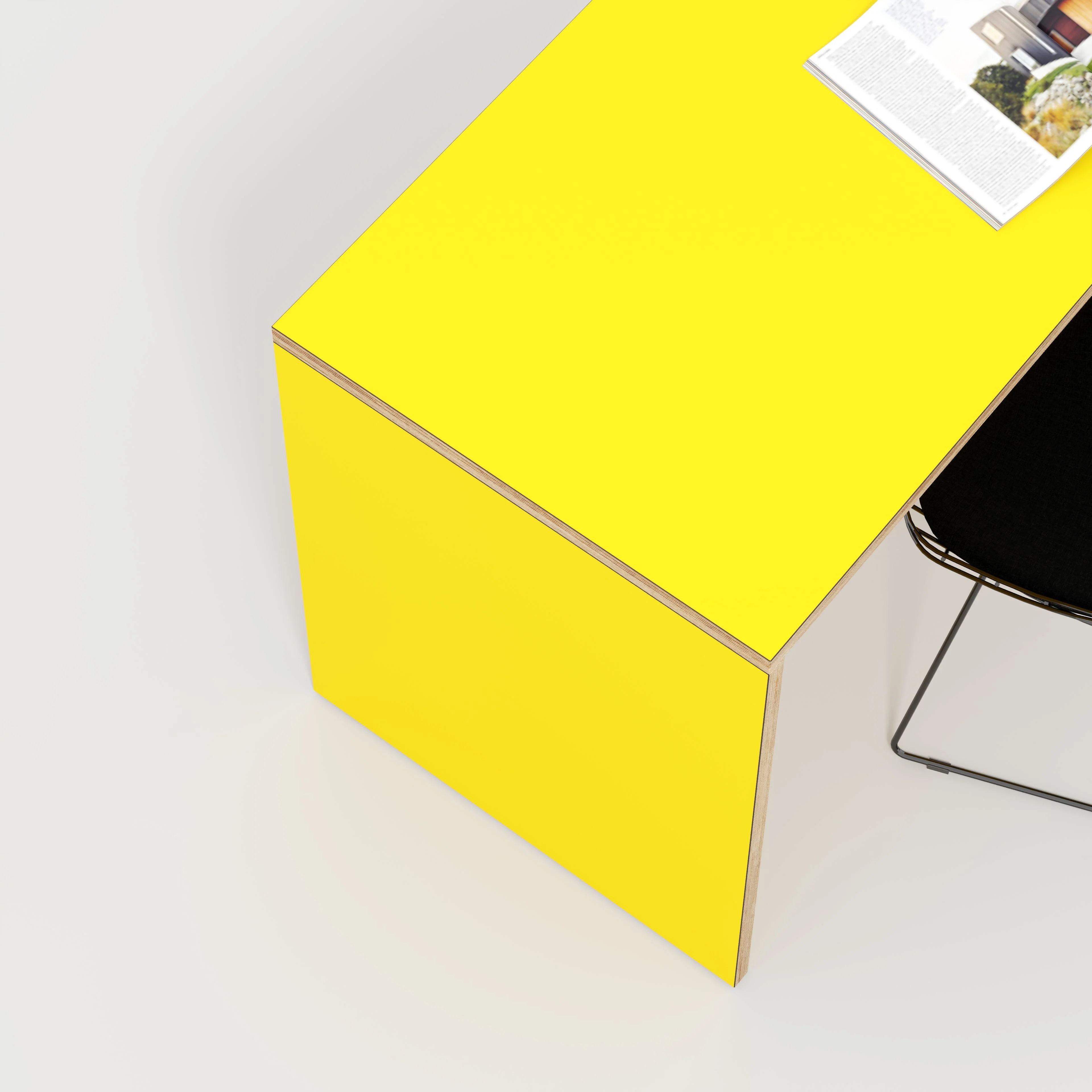 Plywood Desk with Solid Sides - Formica Chrome Yellow - 1200(w) x 600(d) x 750(h) - Image 3