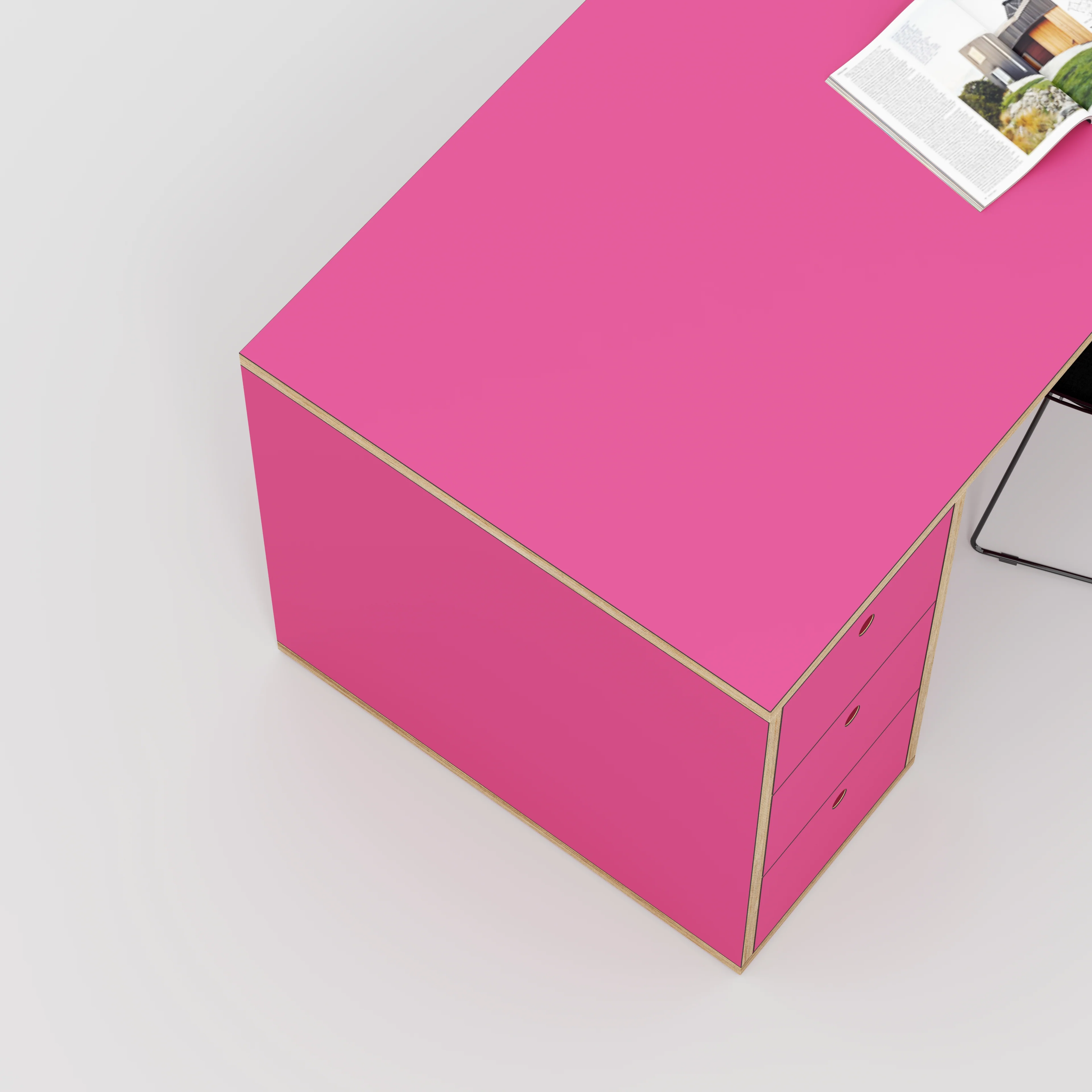Plywood Desk with Storage Type 1 LH - Drawers - Formica Juicy Pink - 1600(w) x 800(d) x 750(h) - Image 3
