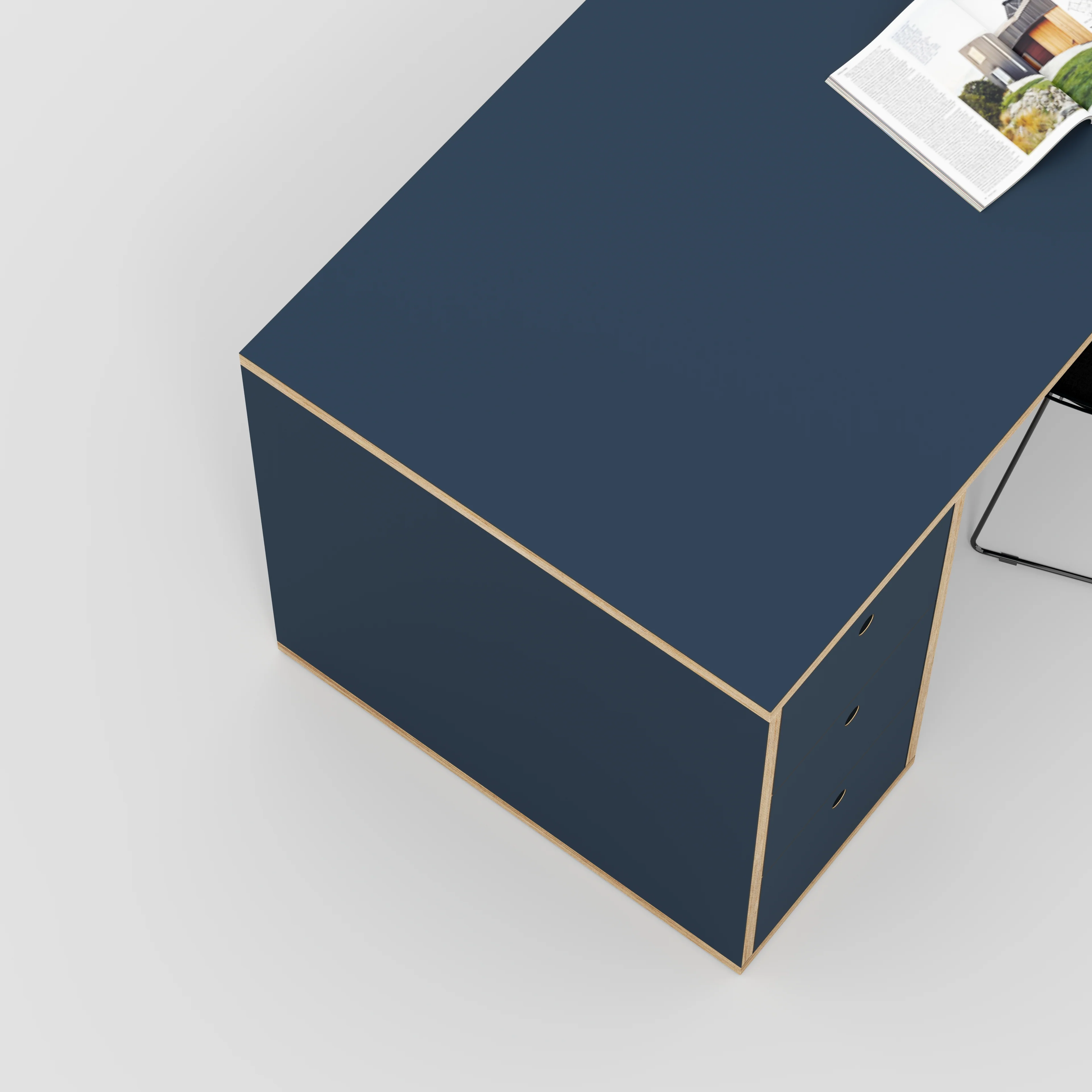 Plywood Desk with Storage Type 1 LH - Drawers - Formica Night Sea Blue - 2000(w) x 800(d) x 750(h) - Image 3