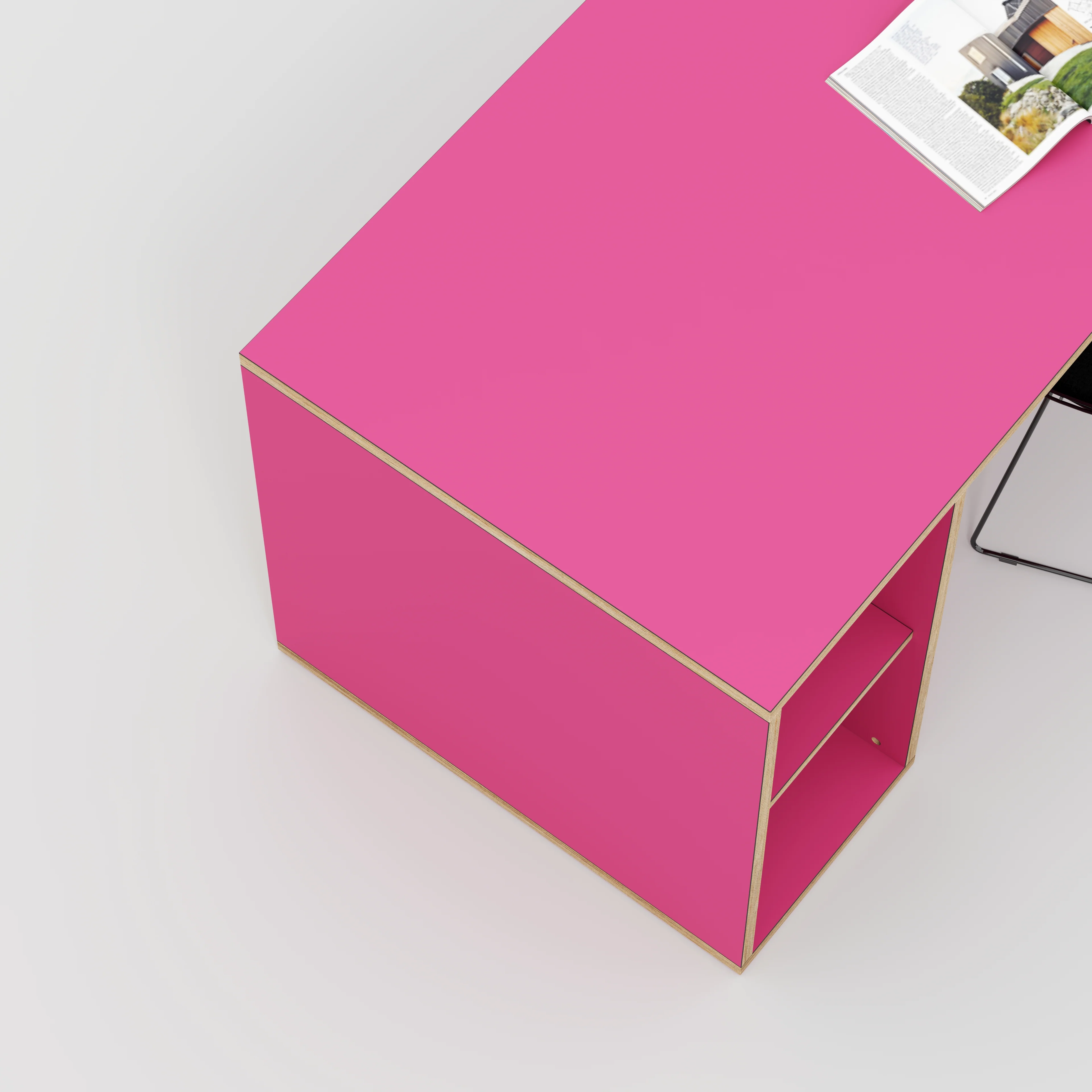 Plywood Desk with Storage Type 1 LH - Open Shelves - Formica Juicy Pink - 2000(w) x 800(d) x 750(h) - Image 3