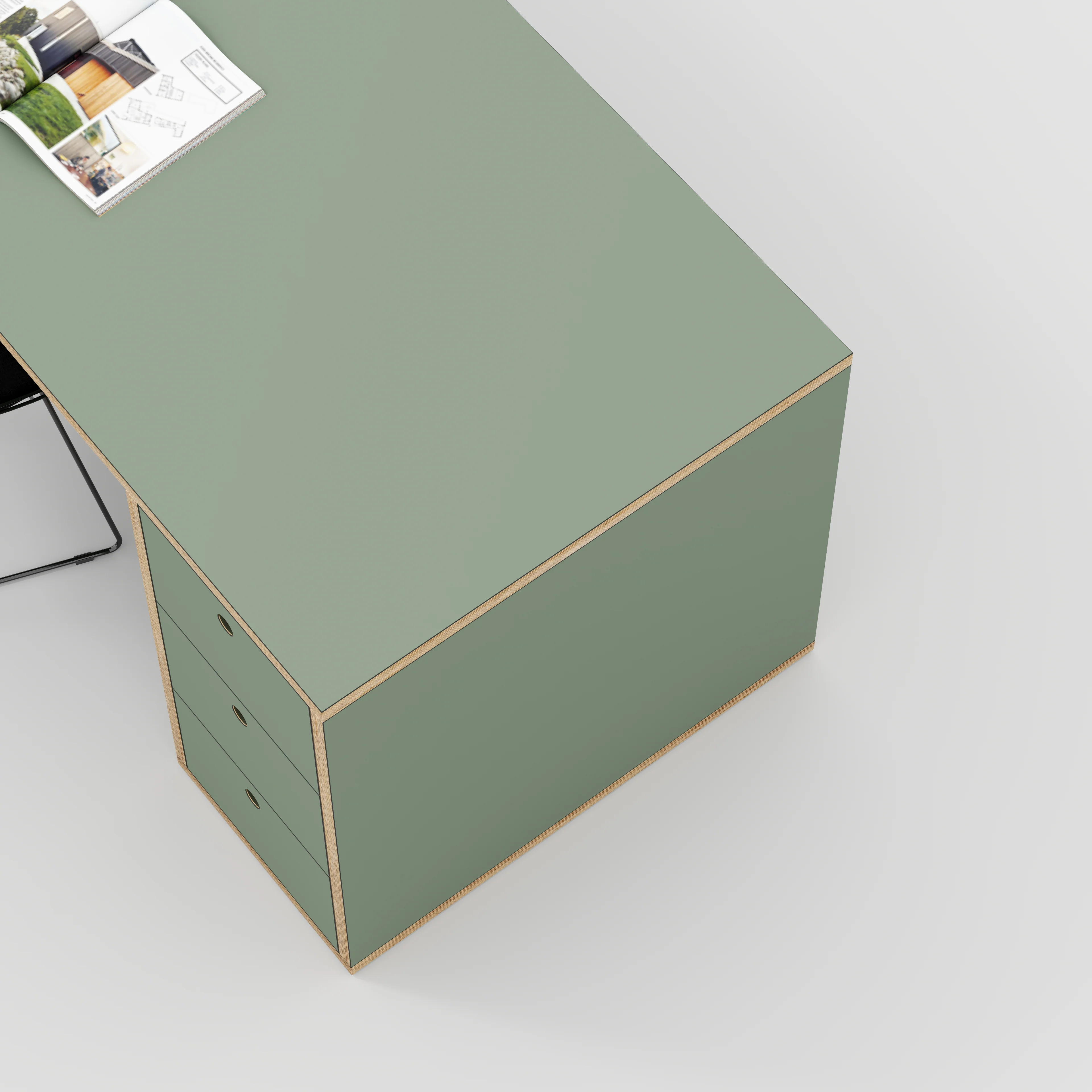 Plywood Desk with Storage Type 1 RH - Drawers - Formica Green Slate - 1600(w) x 800(d) x 750(h) - Image 3