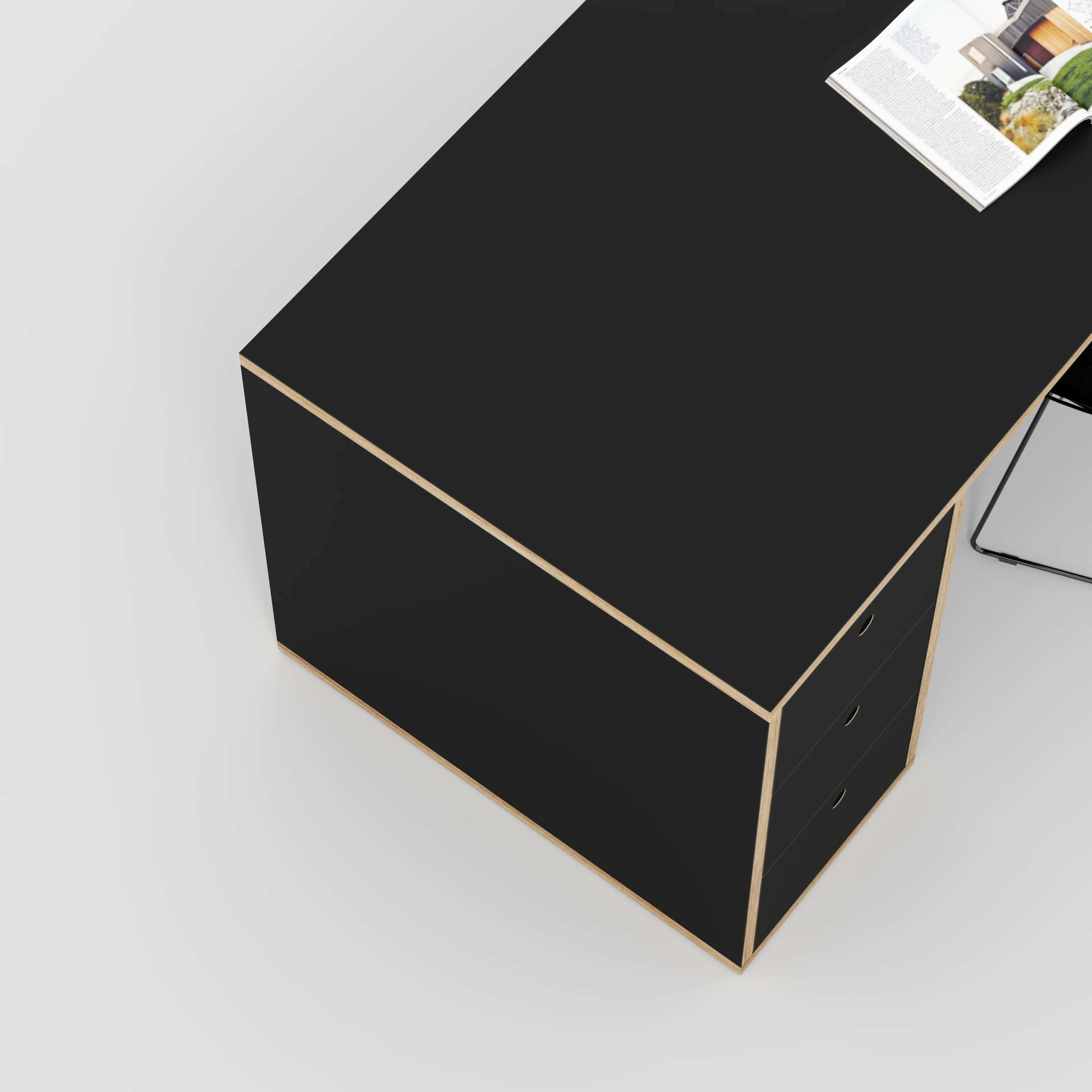 Plywood Desk with Storage Type 2 - Drawers - Formica Diamond Black - 2000(w) x 800(d) x 750(h) - Image 3