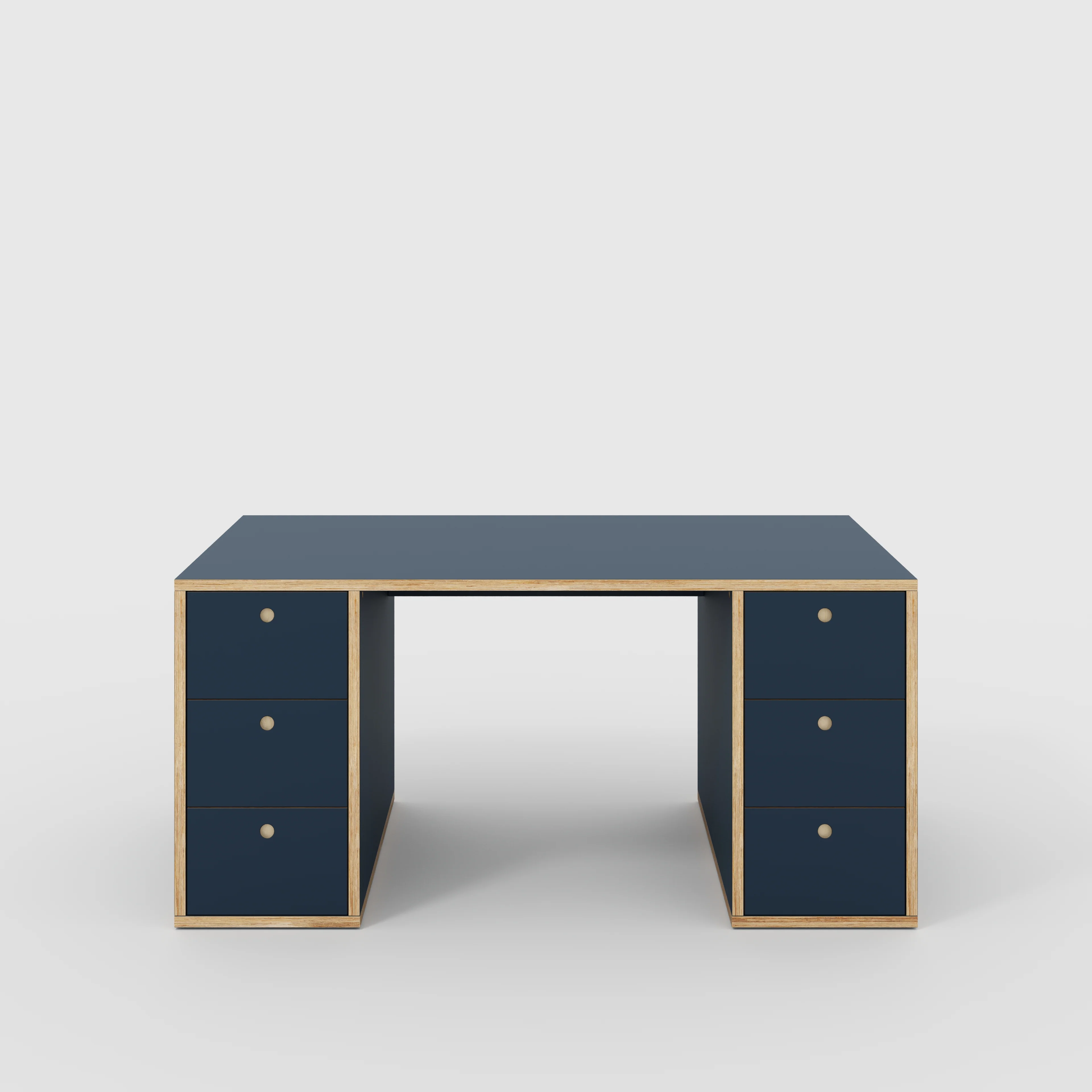 Plywood Desk with Storage Type 2 - Drawers - Formica Night Sea Blue - 1600(w) x 800(d) x 750(h)