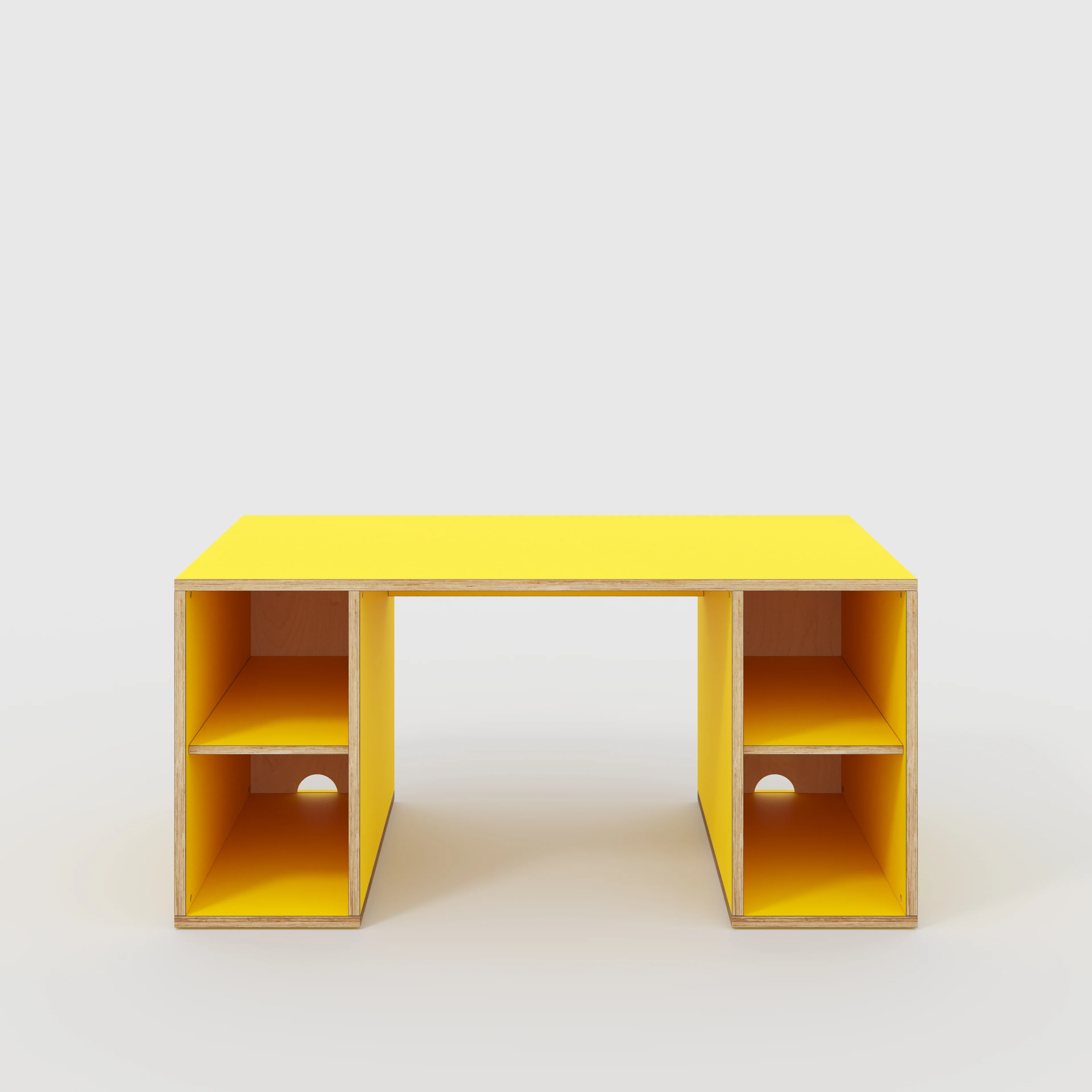 Plywood Desk with Storage Type 2 - Open Shelves - Formica Chrome Yellow - 1600(w) x 800(d) x 750(h)