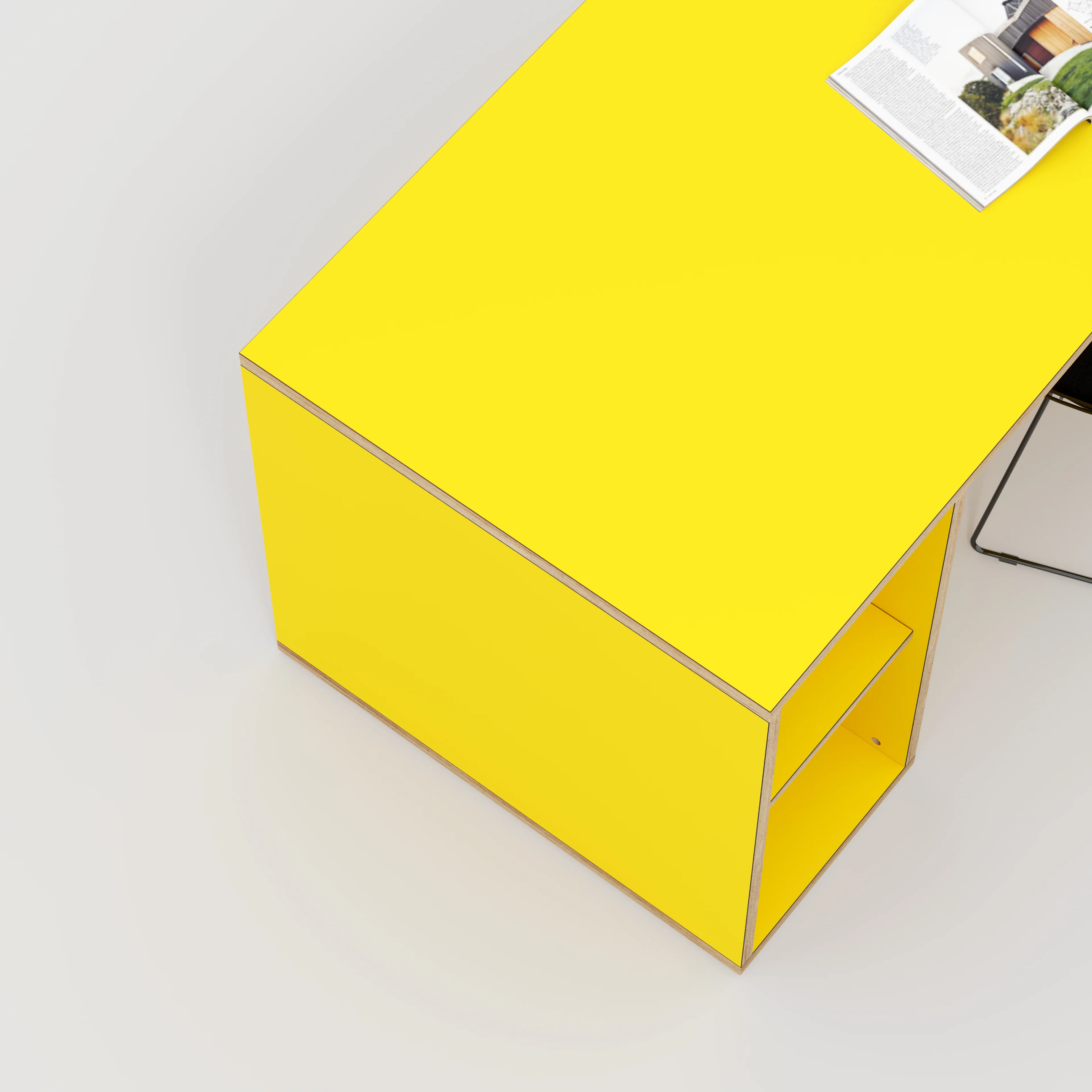 Plywood Desk with Storage Type 2 - Open Shelves - Formica Chrome Yellow - 2000(w) x 800(d) x 750(h) - Image 3