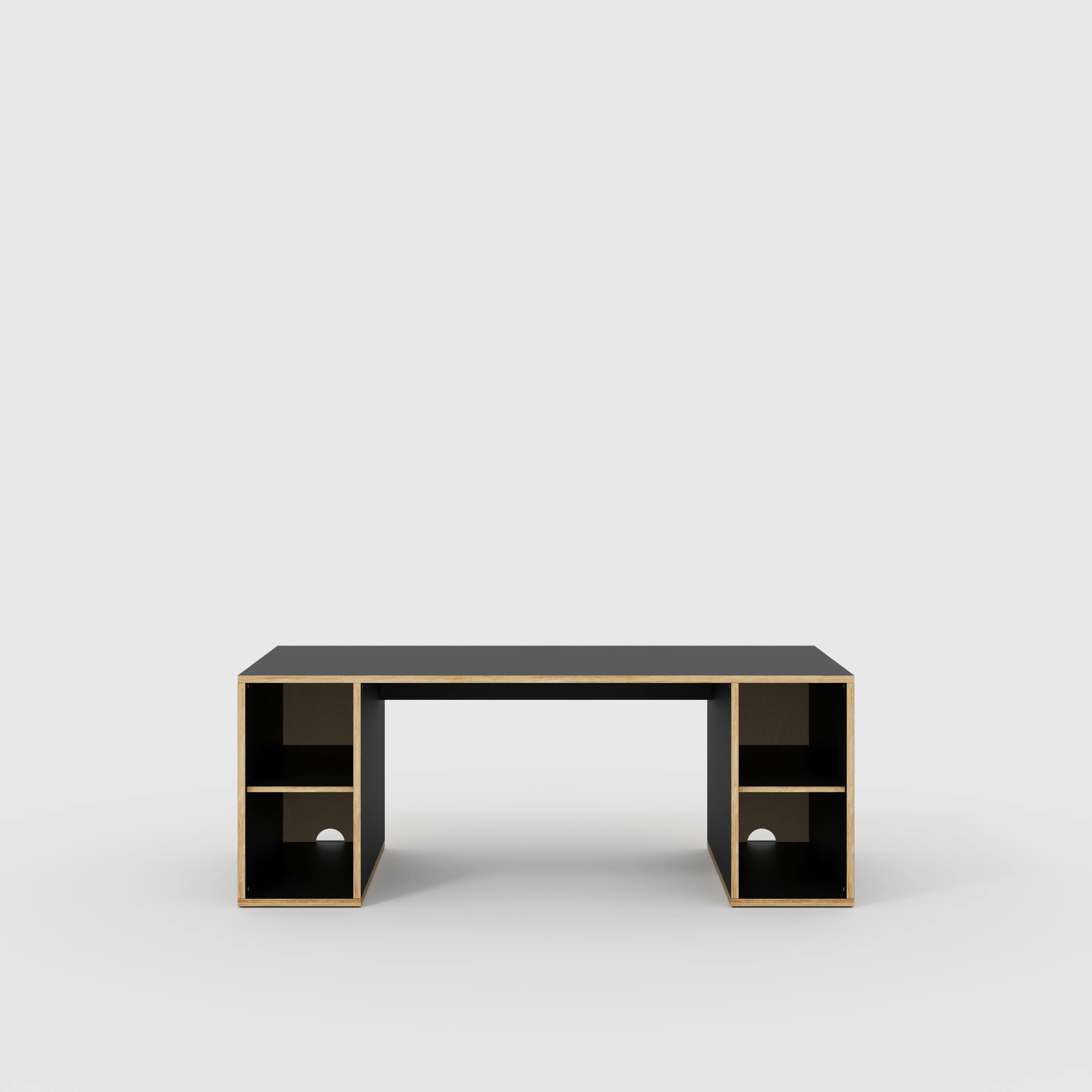 Plywood Desk with Storage Type 2 - Open Shelves - Formica Diamond Black - 2000(w) x 800(d) x 750(h)