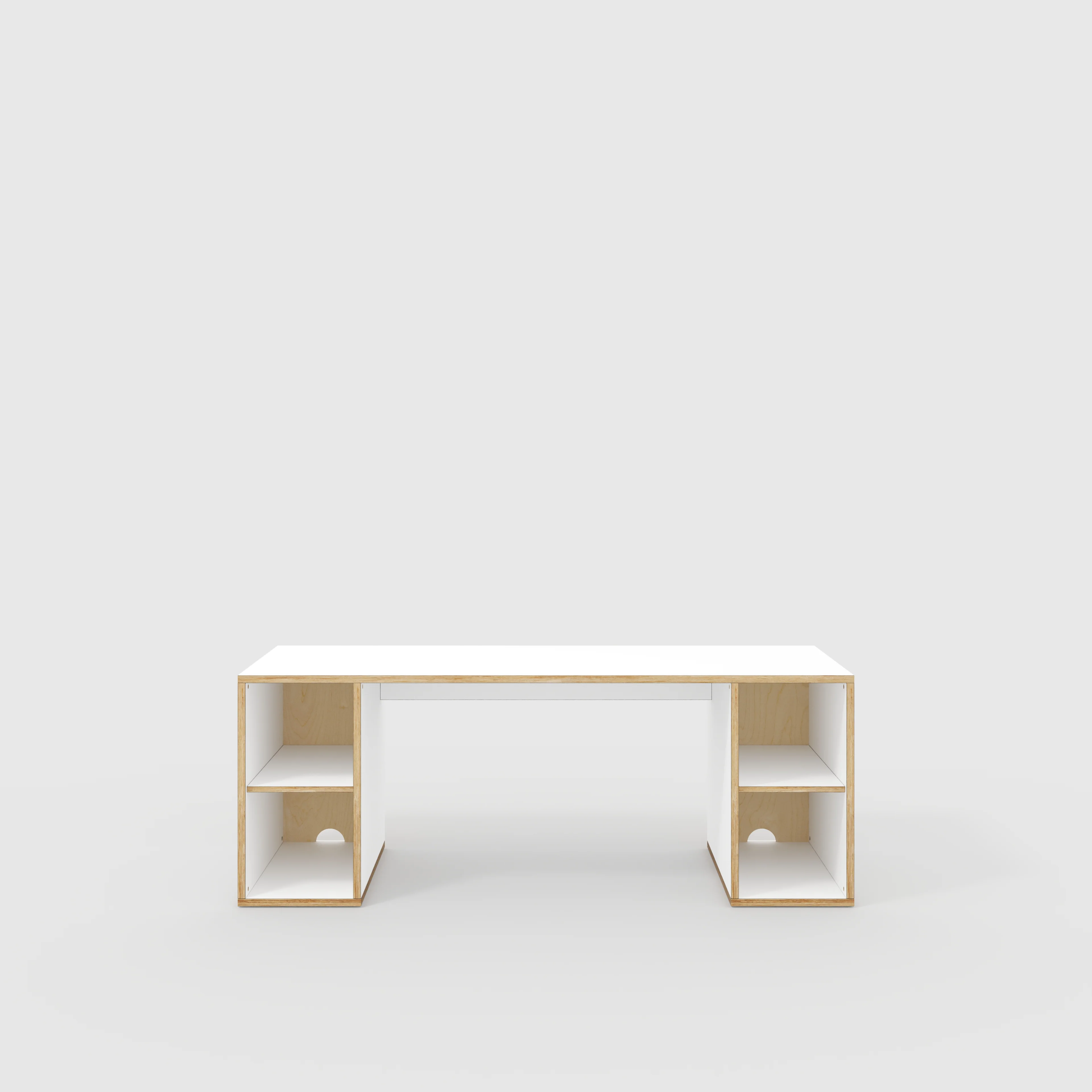 Plywood Desk with Storage Type 2 - Open Shelves - Formica White - 2000(w) x 800(d) x 750(h)